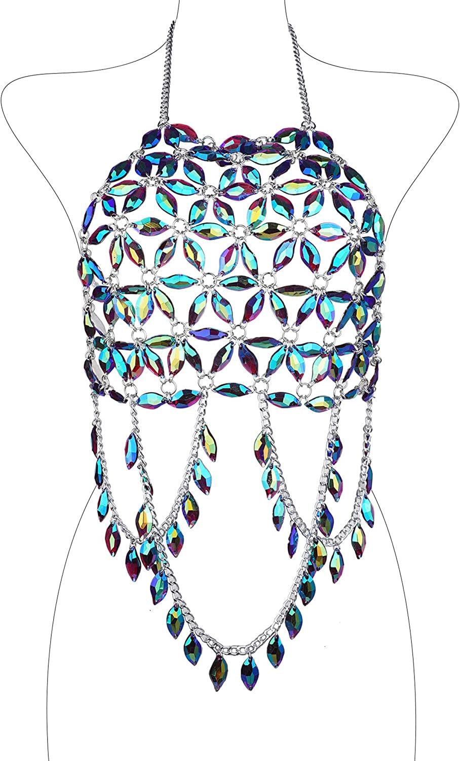 Ccbodily Body Chains Jewelry Accessories - Boho Crystal Tassel Bikini Set Beach Cosplay Bra Chain Body Jewelry for Women and Girls Apparel & Accessories > Jewelry > Body Jewelry CCbodily Style-12