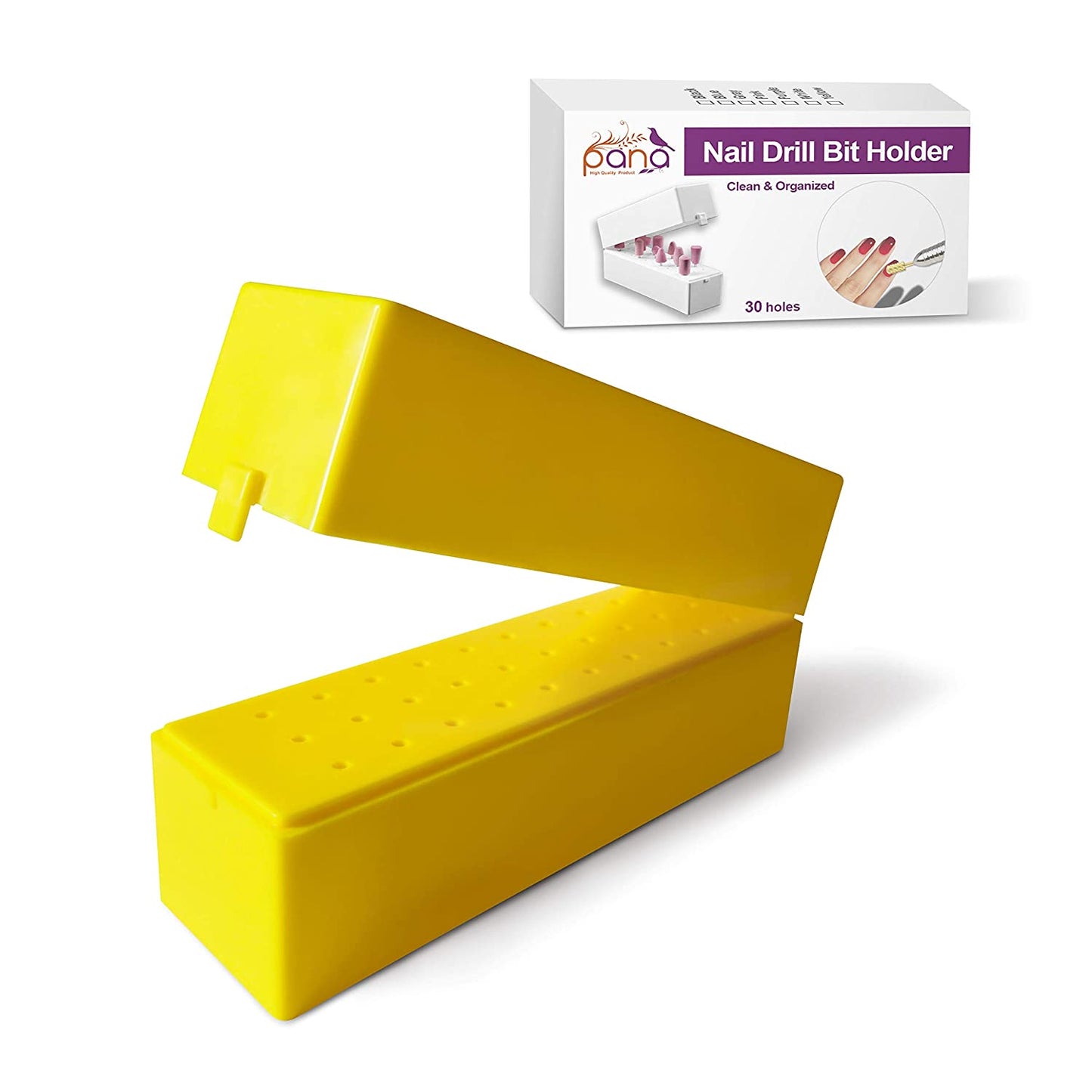 PANA Nail Drill Bit Holder Stand Display Organizer- Dust Proof Storage Container Box Case Tools for Home Use or Nail Salon - (48 Holes, Silver) Health & Beauty > Personal Care > Cosmetics > Cosmetic Tools > Nail Tools PANA Yellow 30 Holes (Rectangle)