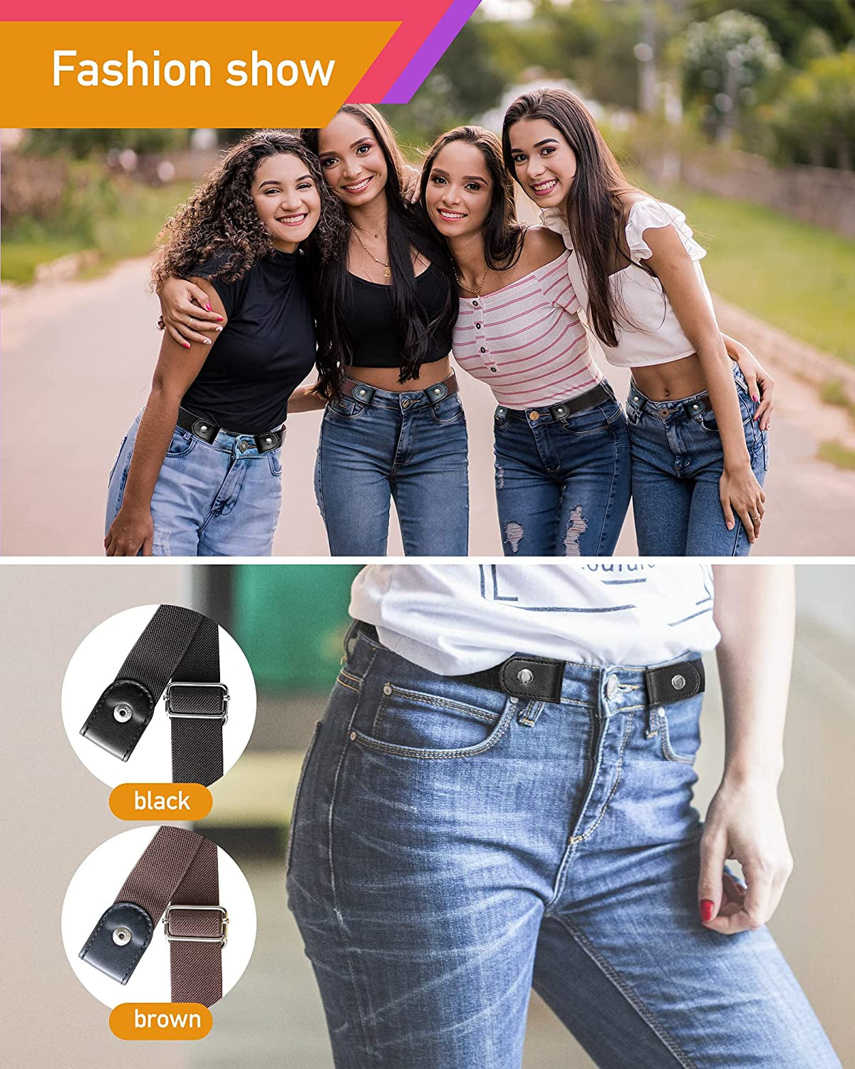 No Buckle Comfortable Elastic Stretch Belts for Womens, Black Elastic Waist Adjustable Invisible Belts for Jeans Pants(2 Sets) Apparel & Accessories > Clothing Accessories > Belts YUNDUOJIA
