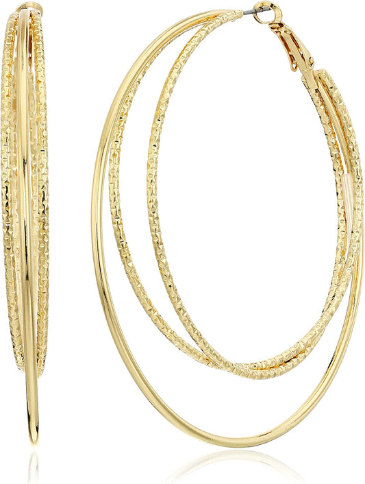 Guess Smooth and Textured Wire Gold Hoop Earrings Apparel & Accessories > Jewelry > Earrings GUESS