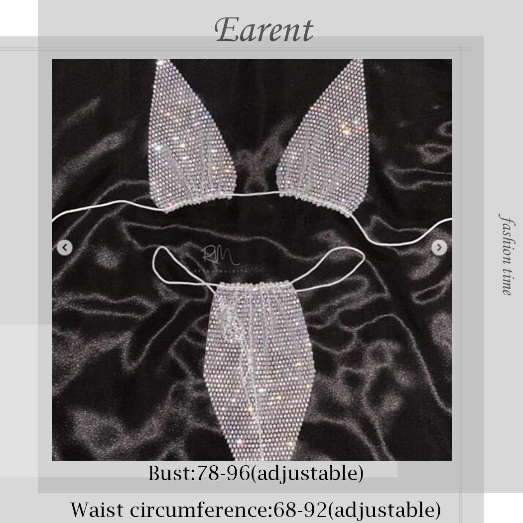 Earent Mesh Rhinestone Body Chain Set Beach Chest Belly Chains Crystal Bikini Nightclub Party Bra Breast Chains Rave Body Jewelry for Women and Girls (Silver) Apparel & Accessories > Jewelry > Body Jewelry EARENT