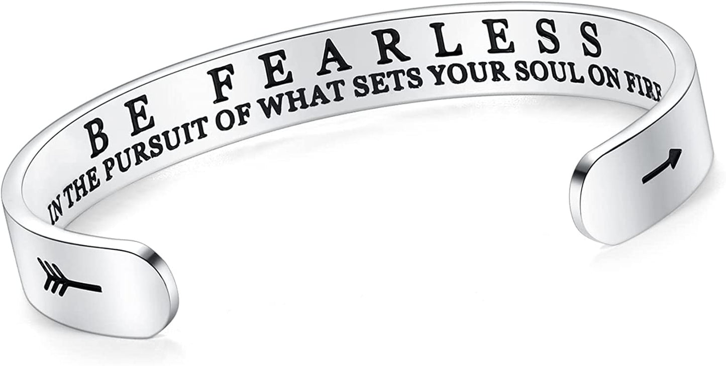 Aryahozel Motivational Cuff Bracelet for Women Girls, Personalized Jewelry Gifts for Her Daughter Mom Sister Niece Best Friends, Engraved Different Sayings Apparel & Accessories > Jewelry > Bracelets AryaHozel Women/girl Gift-Be fearless in the pursuit of what sets your soul on fire
