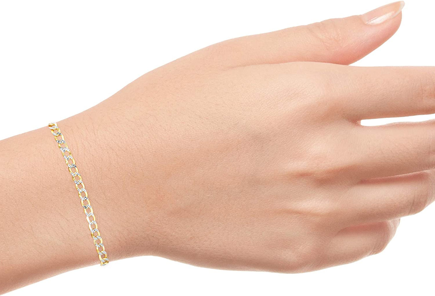 Nuragold 10K Yellow Gold 3.5Mm Cuban Chain Curb Link Diamond Cut Pave Two Tone Bracelet or Anklet, Womens Mens Lobster Clasp 7" 7.5" 8" 8.5" 9" Apparel & Accessories > Jewelry > Anklets NuraGold