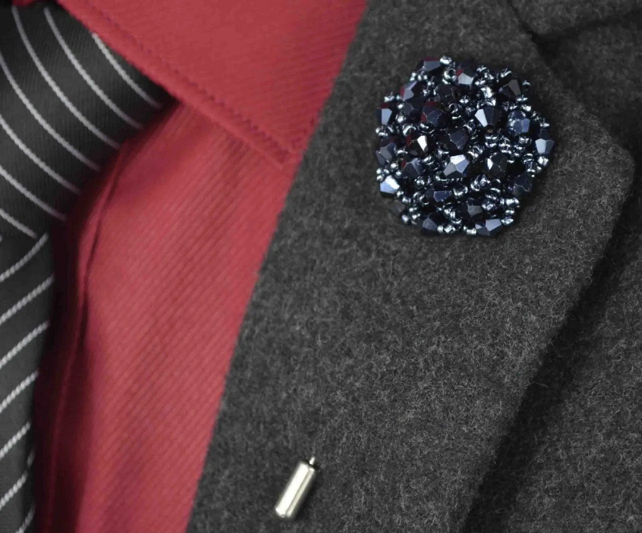 15PC Pack-Handmade Men'S Lapel Pin Rhinestone Crystal Flower Decor Boutonniere Pin for Suit Wedding Groom Groomsmen Brooch Rose Boutonniere (M1-M15)