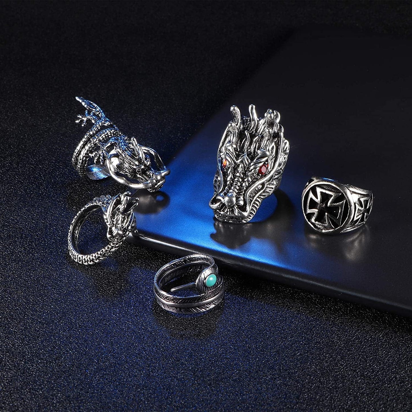 15Pcs Vintage Punk Rings for Men Women Snake Ring Dragon Open Rings Set Knuckle Stacking Ring Boho Finger Rings
