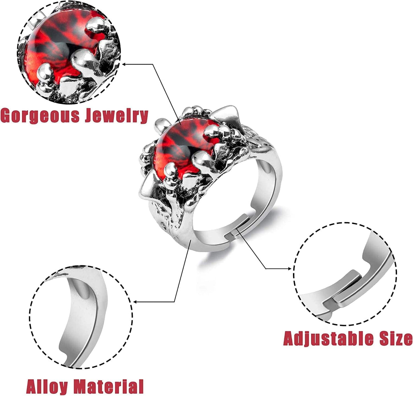 15Pcs Vintage Punk Rings Set, Gothic Alloy Biker Adjustable Rings, Skeleton Skull Evil Eye Chinese Dragon Claw Octopus Dragon Rings, Fashion Retro Black Silver Antique Jewelry