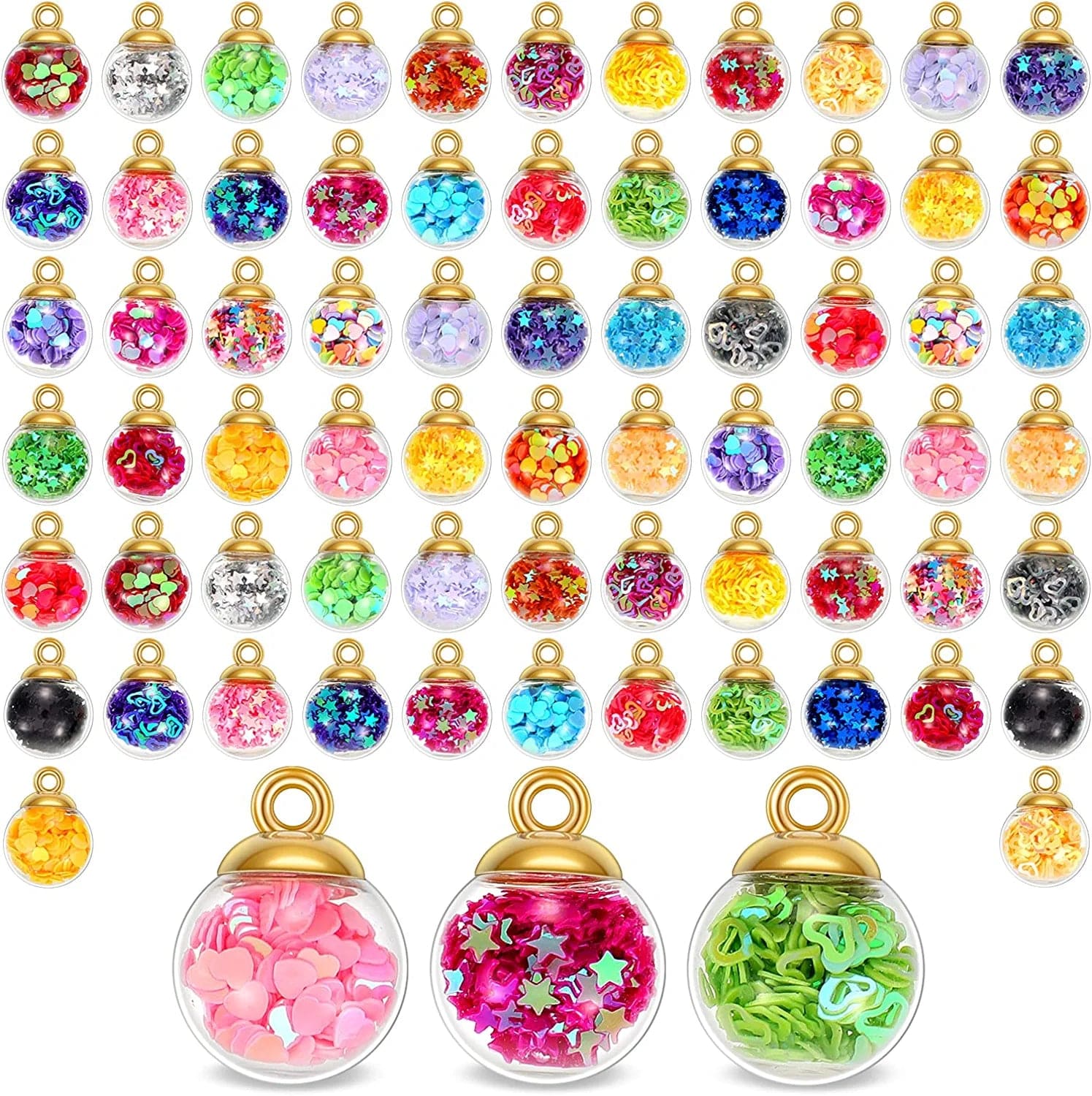 16 Mm Colorful Glass Ball Charms Crystal Glass Ball Pendants Jewelry Making Supplies with Shining Stars, Heart-Shaped Sequins and Peach Heart Sequins for DIY Necklace Bracelet Crafts 136