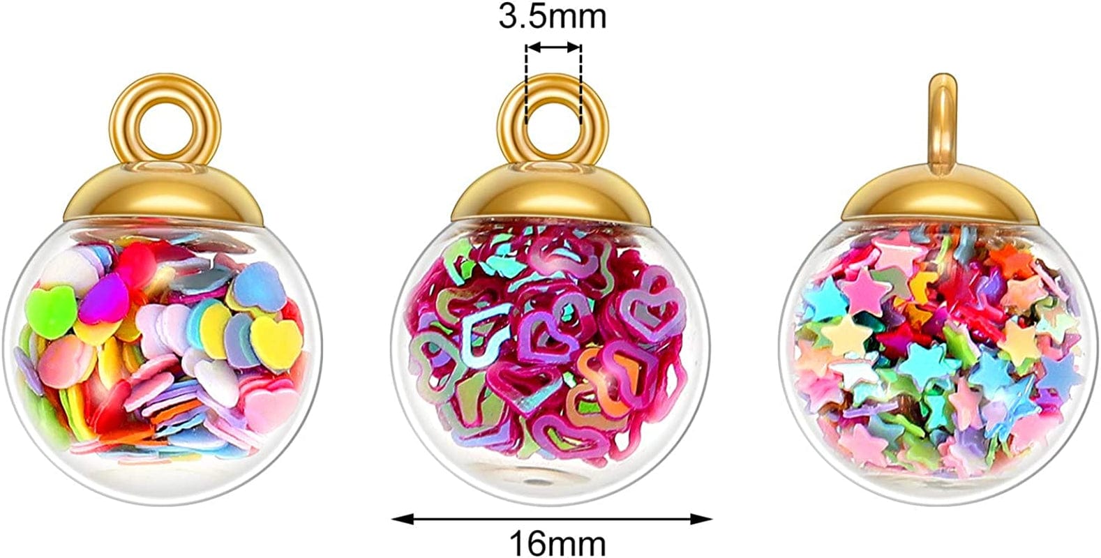 16 Mm Colorful Glass Ball Charms Crystal Glass Ball Pendants Jewelry Making Supplies with Shining Stars, Heart-Shaped Sequins and Peach Heart Sequins for DIY Necklace Bracelet Crafts