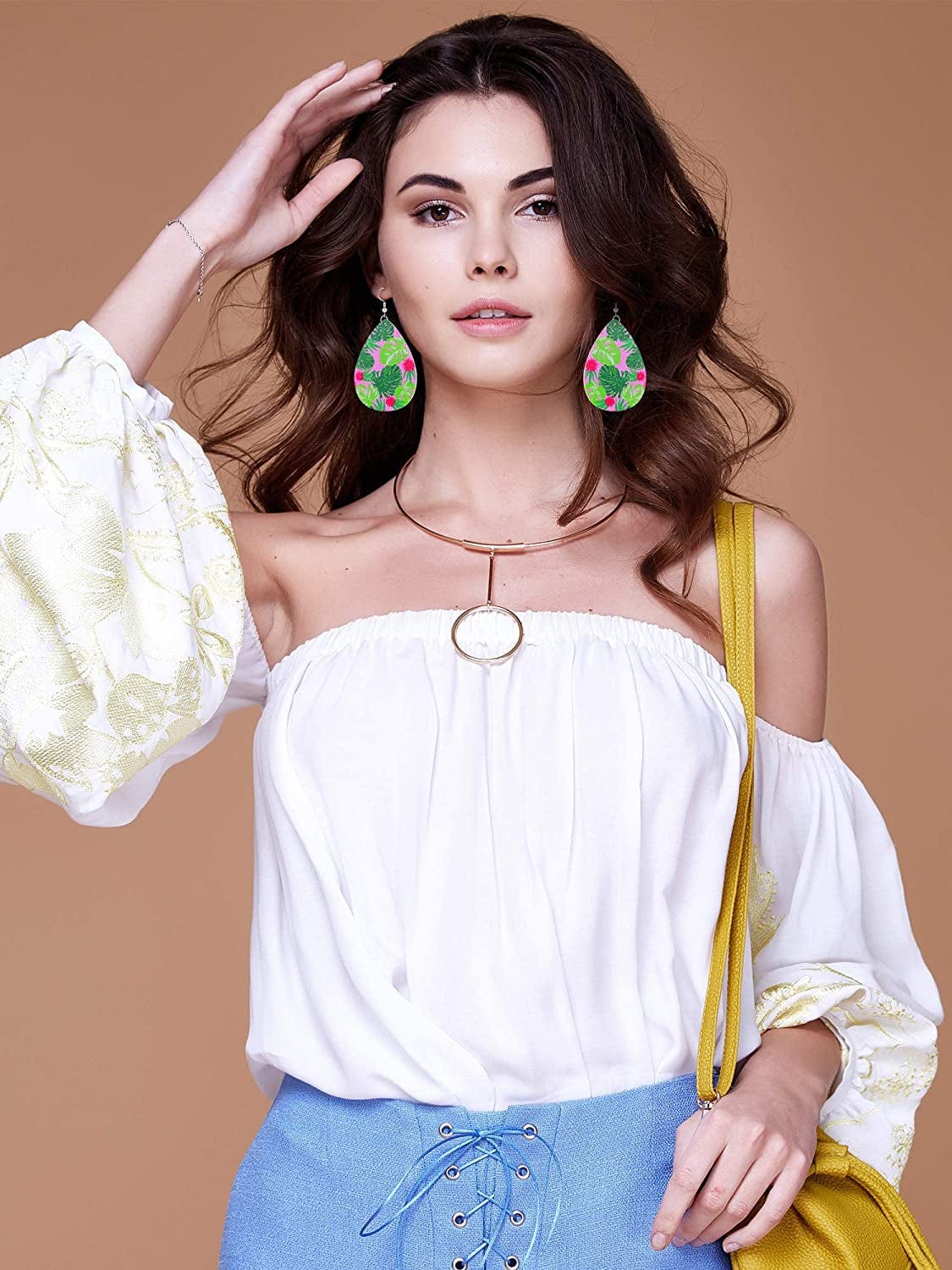 16 Pairs Hawaii Faux Leather Teardrop Earrings Summer Tropical Boho Lightweight Leaf Drop Earrings for Women Apparel & Accessories > Jewelry > Earrings Hicarer