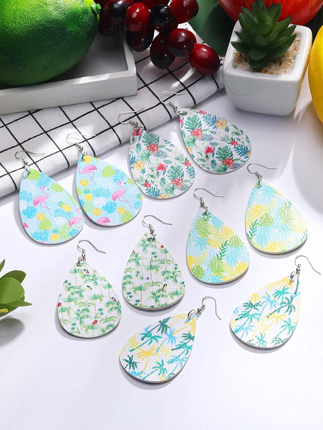 16 Pairs Hawaii Faux Leather Teardrop Earrings Summer Tropical Boho Lightweight Leaf Drop Earrings for Women Apparel & Accessories > Jewelry > Earrings Hicarer