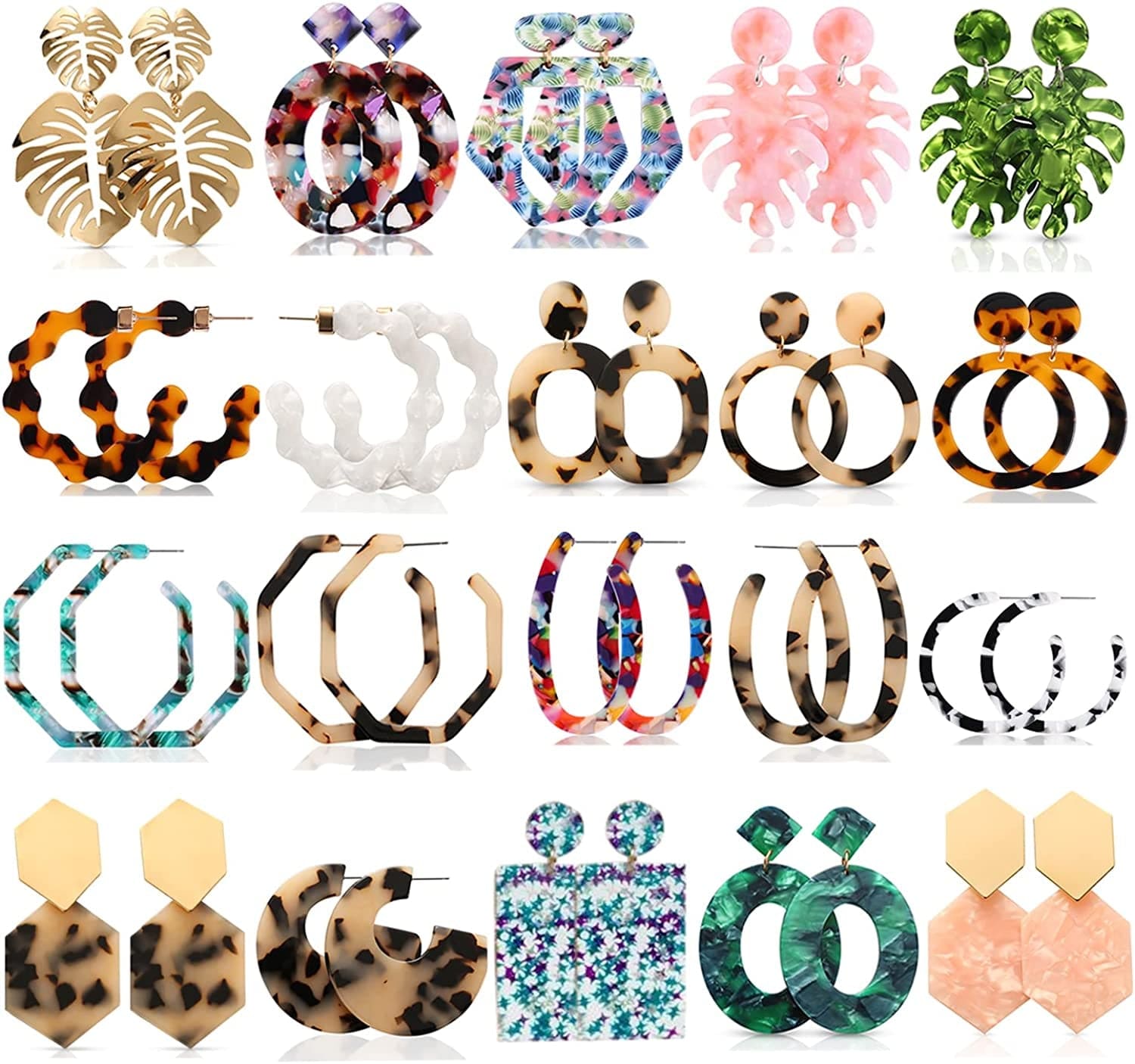 16 Pairs Trendy Acrylic Earrings Rattan Earrings for Women Girls-Summer Beach Straw Earrings Resin Dangle Drop Fashion Earrings Geometric Statement Earrings Vacation Jewelry A2-20 Pairs Acylic Earrings