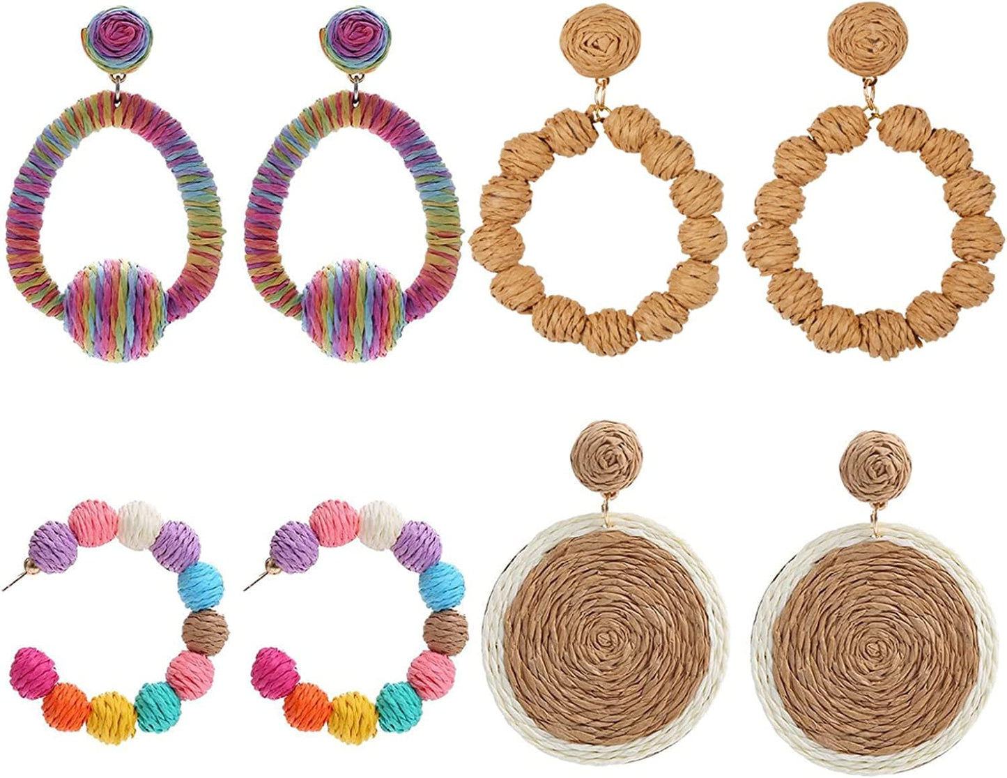 16 Pairs Trendy Acrylic Earrings Rattan Earrings for Women Girls-Summer Beach Straw Earrings Resin Dangle Drop Fashion Earrings Geometric Statement Earrings Vacation Jewelry G-4 Pairs Raffia Earrings
