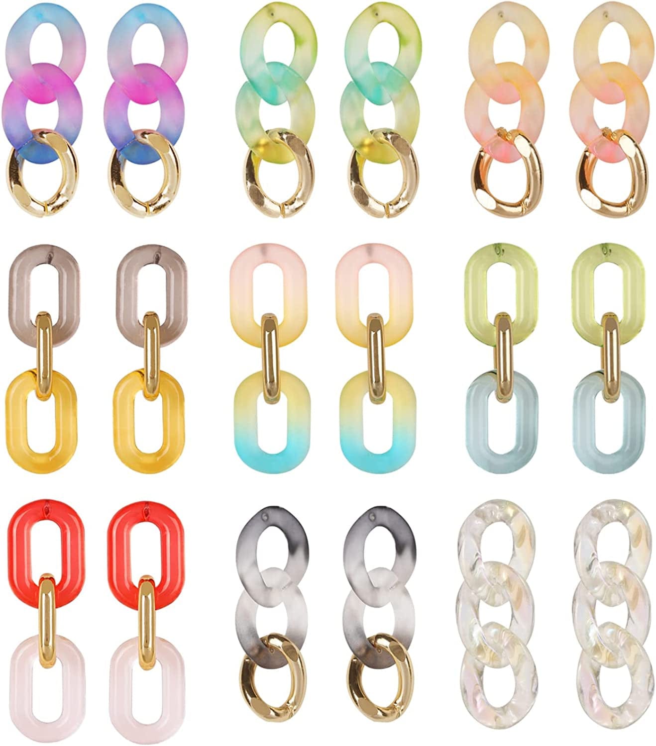 16 Pairs Trendy Acrylic Earrings Rattan Earrings for Women Girls-Summer Beach Straw Earrings Resin Dangle Drop Fashion Earrings Geometric Statement Earrings Vacation Jewelry F-9 Pairs Acrylic Chain Earrings