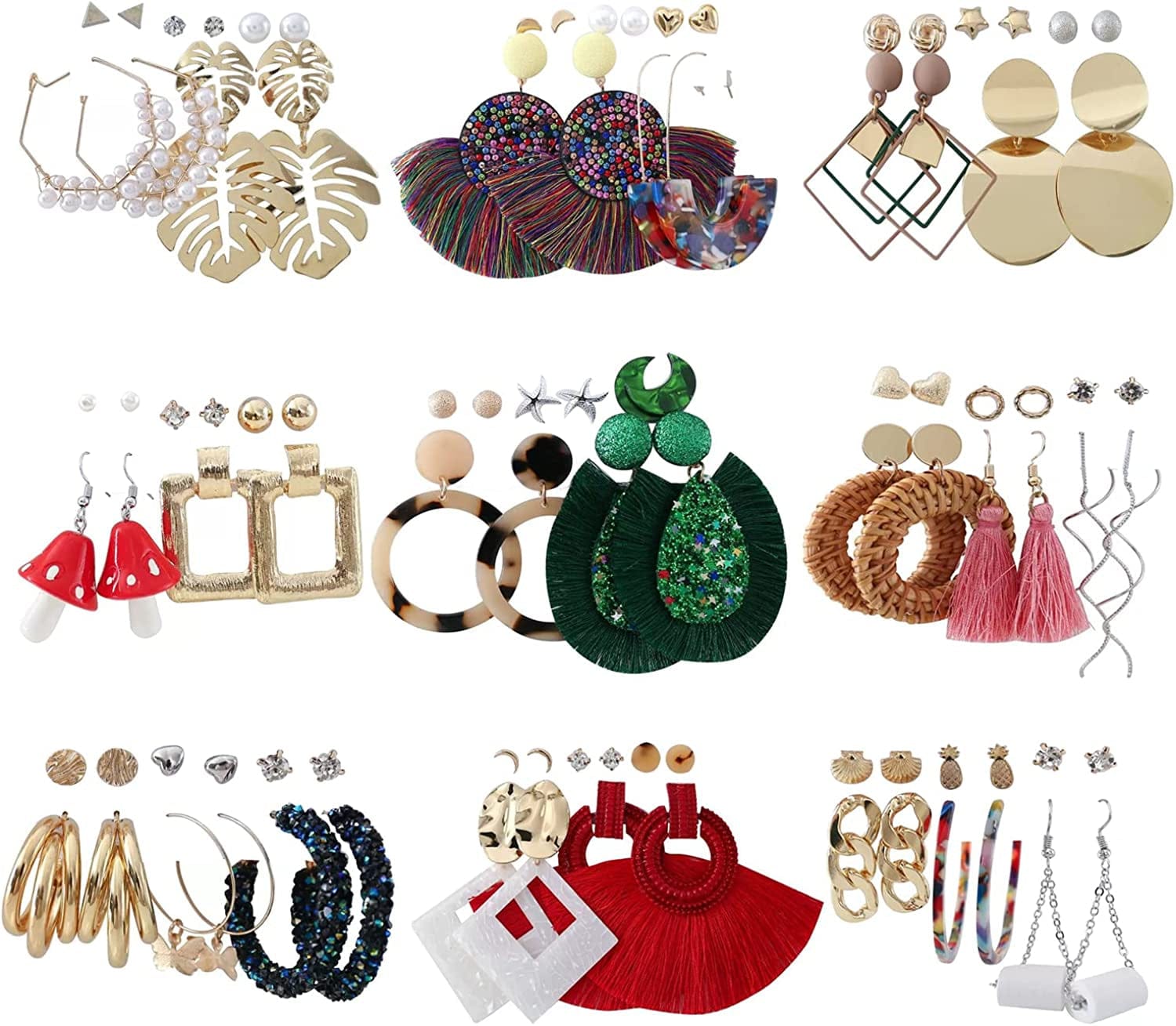 16 Pairs Trendy Acrylic Earrings Rattan Earrings for Women Girls-Summer Beach Straw Earrings Resin Dangle Drop Fashion Earrings Geometric Statement Earrings Vacation Jewelry D-48 Pairs Fashion Earrings
