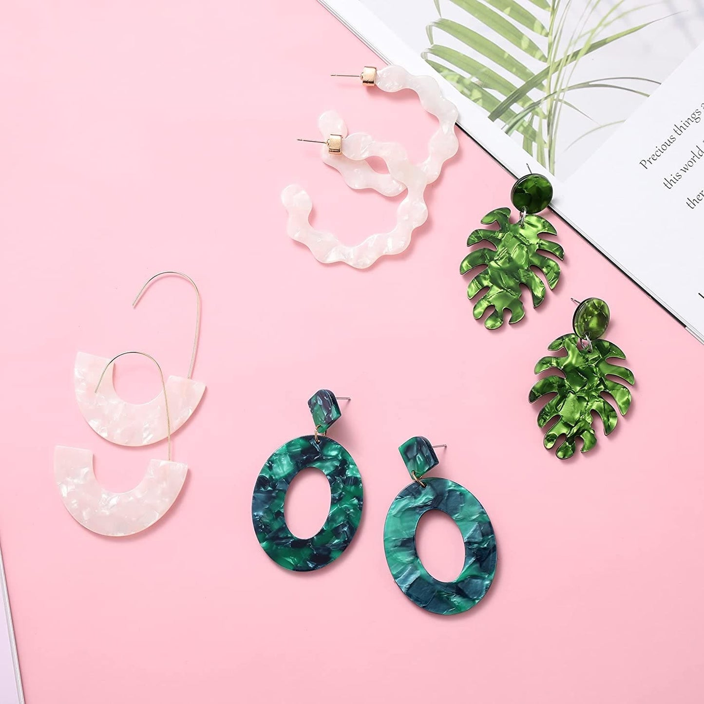 16 Pairs Trendy Acrylic Earrings Rattan Earrings for Women Girls-Summer Beach Straw Earrings Resin Dangle Drop Fashion Earrings Geometric Statement Earrings Vacation Jewelry