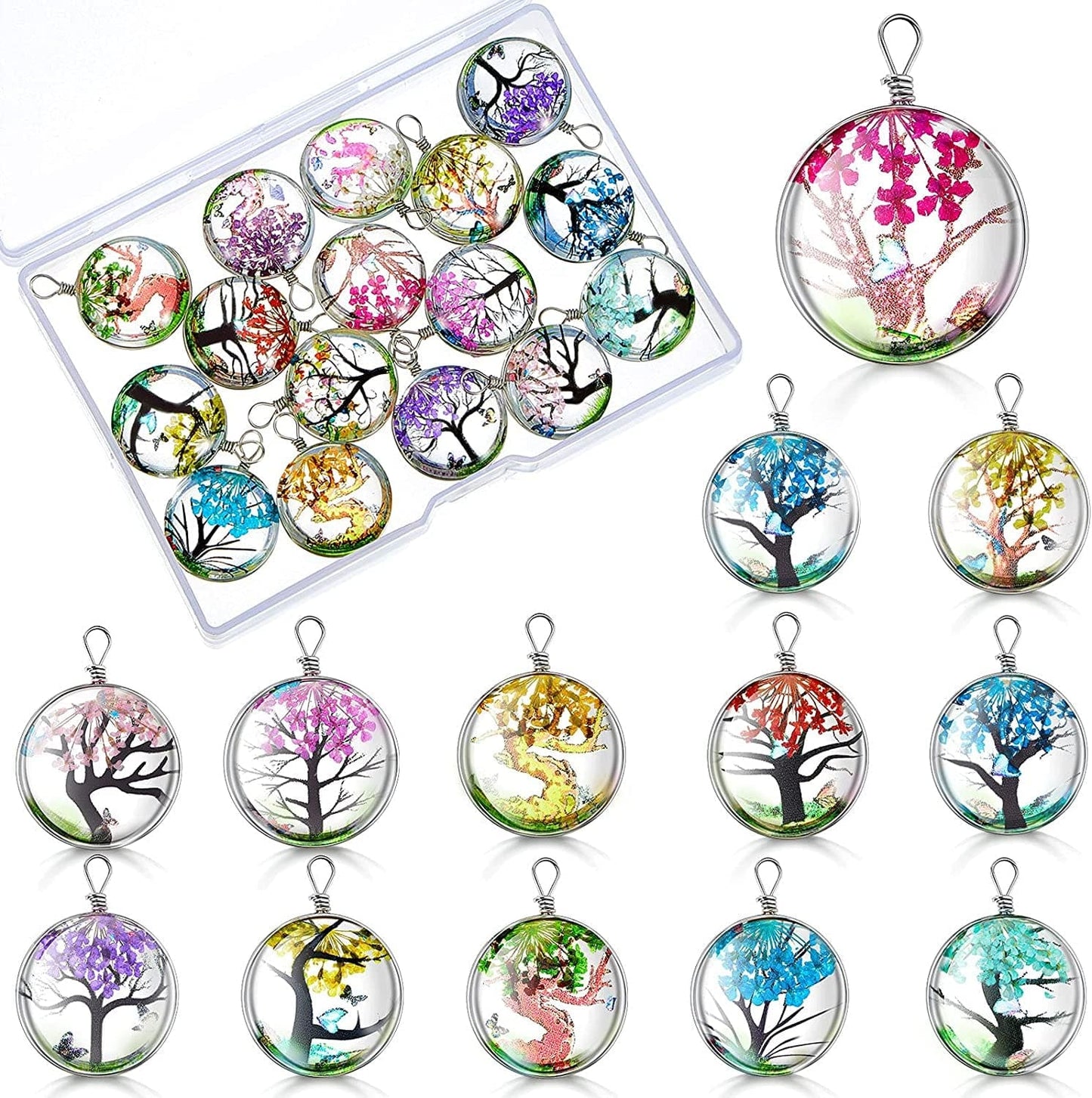 16 Pcs Dried Flowers Pendant Charms for Jewelry Making Transparent Tree Resin Beads Mixed Colors Lacework Resin Flower Charm Drop Pendants for Diy Jewelry Crafts,1 X 0.7 X 0.4 Inch Chic Style