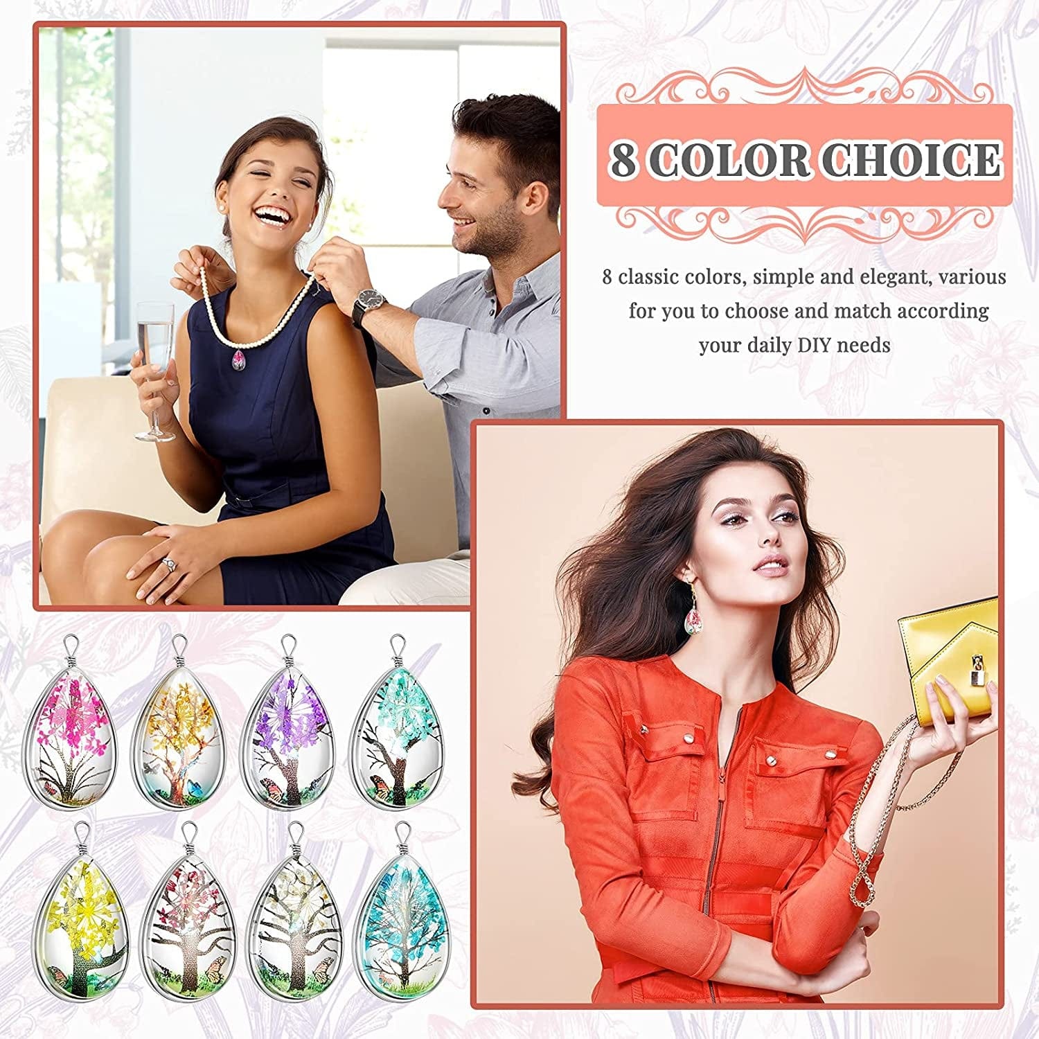 16 Pcs Dried Flowers Pendant Charms for Jewelry Making Transparent Tree Resin Beads Mixed Colors Lacework Resin Flower Charm Drop Pendants for Diy Jewelry Crafts,1 X 0.7 X 0.4 Inch