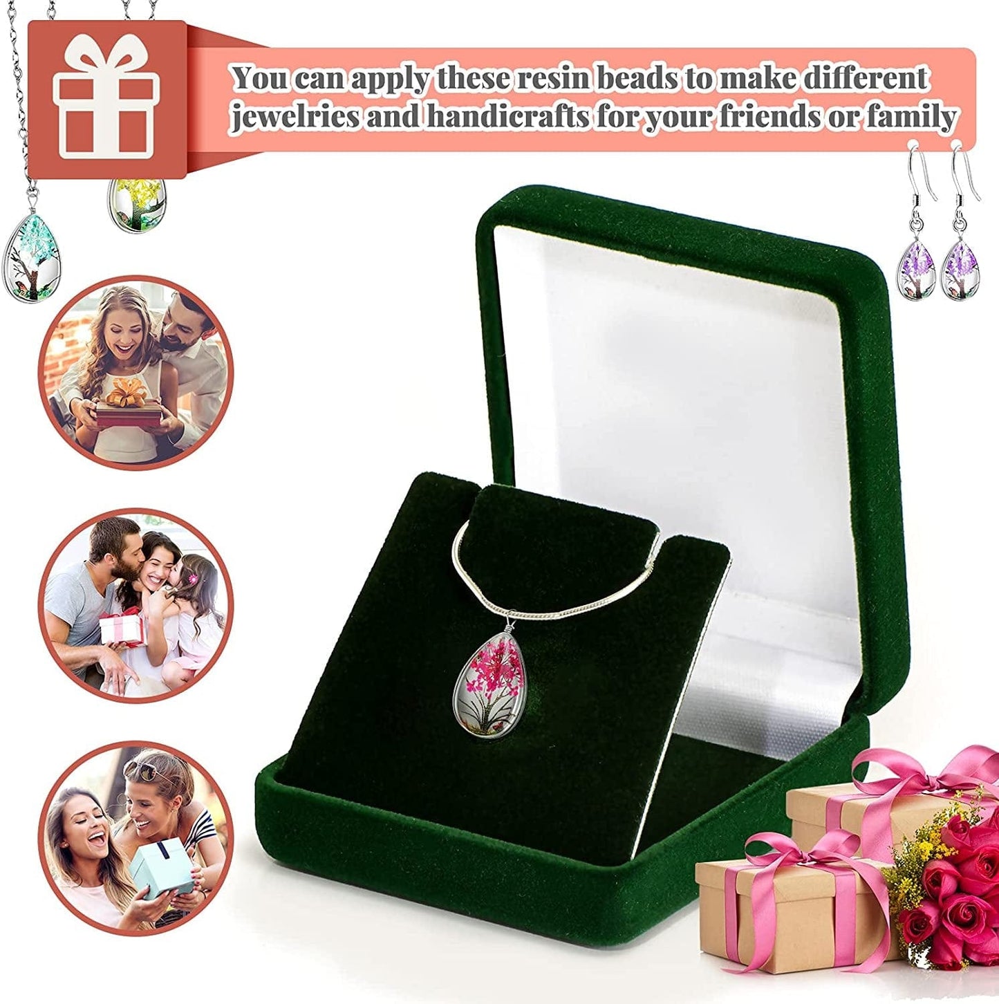 16 Pcs Dried Flowers Pendant Charms for Jewelry Making Transparent Tree Resin Beads Mixed Colors Lacework Resin Flower Charm Drop Pendants for Diy Jewelry Crafts,1 X 0.7 X 0.4 Inch