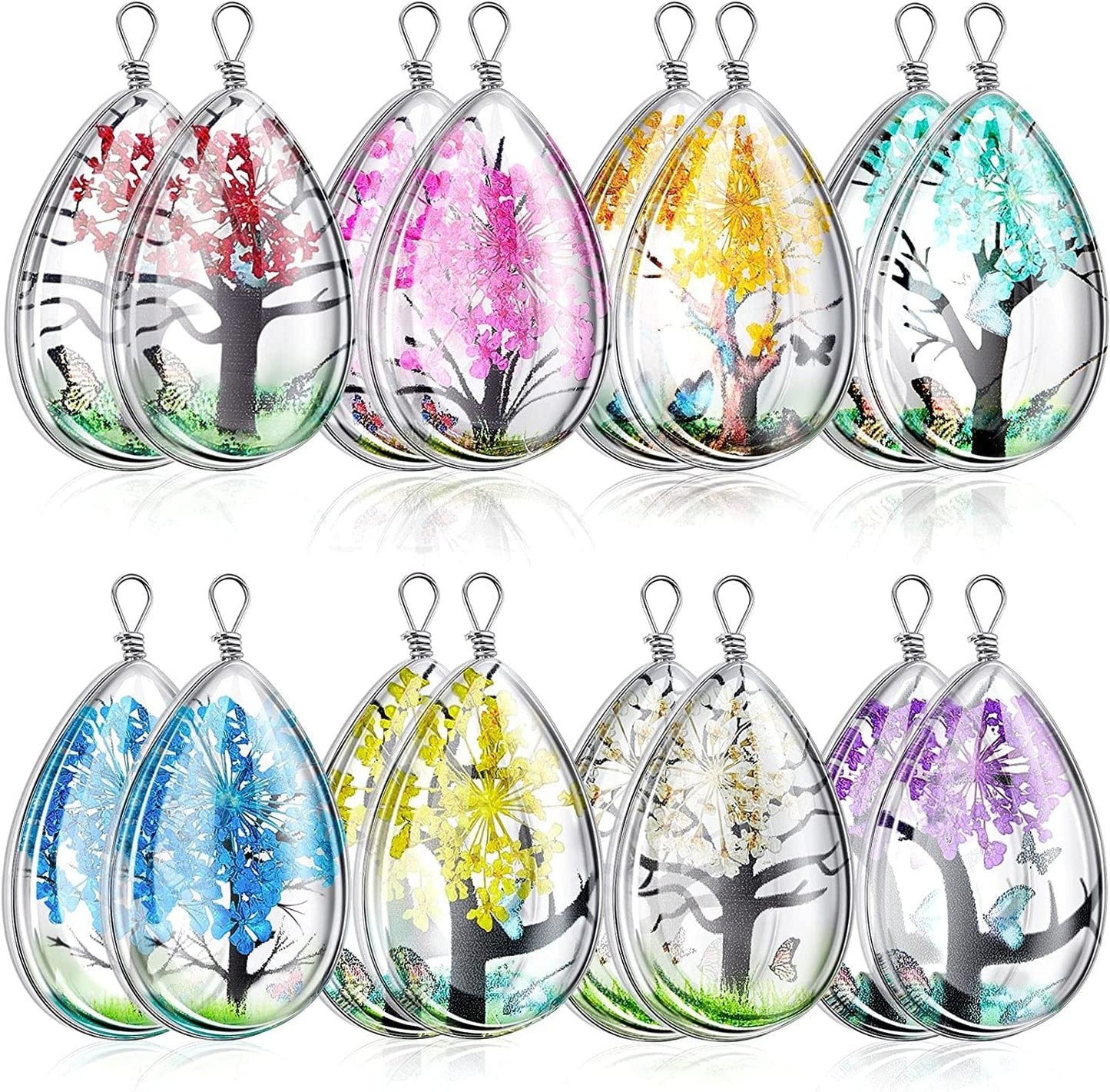 16 Pcs Dried Flowers Pendant Charms for Jewelry Making Transparent Tree Resin Beads Mixed Colors Lacework Resin Flower Charm Drop Pendants for Diy Jewelry Crafts,1 X 0.7 X 0.4 Inch Stylish Style