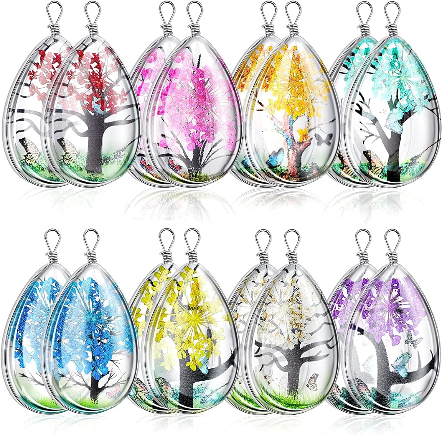 16 Pcs Dried Flowers Pendant Charms for Jewelry Making Transparent Tree Resin Beads Mixed Colors Lacework Resin Flower Charm Drop Pendants for Diy Jewelry Crafts,1 X 0.7 X 0.4 Inch Stylish Style