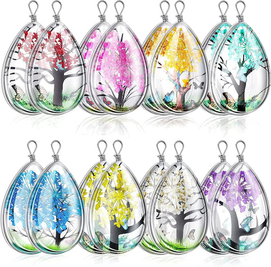 16 Pcs Dried Flowers Pendant Charms for Jewelry Making Transparent Tree Resin Beads Mixed Colors Lacework Resin Flower Charm Drop Pendants for Diy Jewelry Crafts,1 X 0.7 X 0.4 Inch Stylish Style