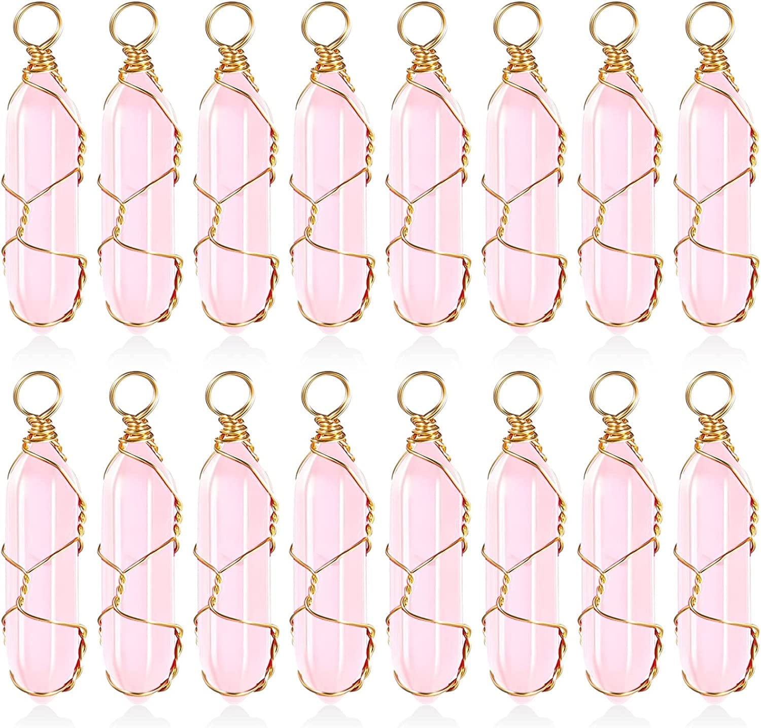 16 Pieces Healing Crystal Pendant Hexagonal Natural Crystal Pendant Pointed Quartz Gemstone Pendant Wire Wrapped Charms for Necklace Jewelry Making DIY Craft Fresh Colors