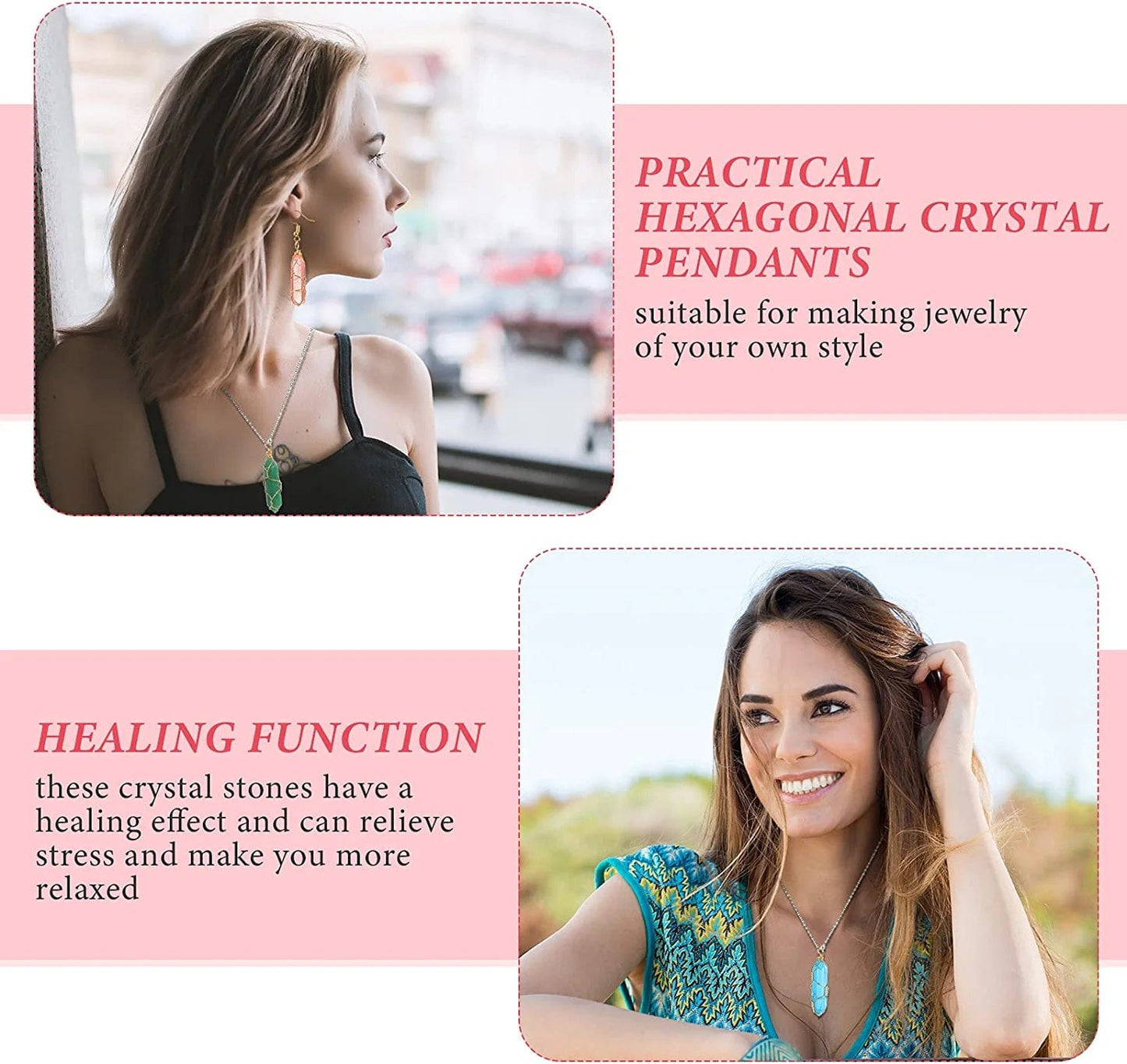 16 Pieces Healing Crystal Pendant Hexagonal Natural Crystal Pendant Pointed Quartz Gemstone Pendant Wire Wrapped Charms for Necklace Jewelry Making DIY Craft