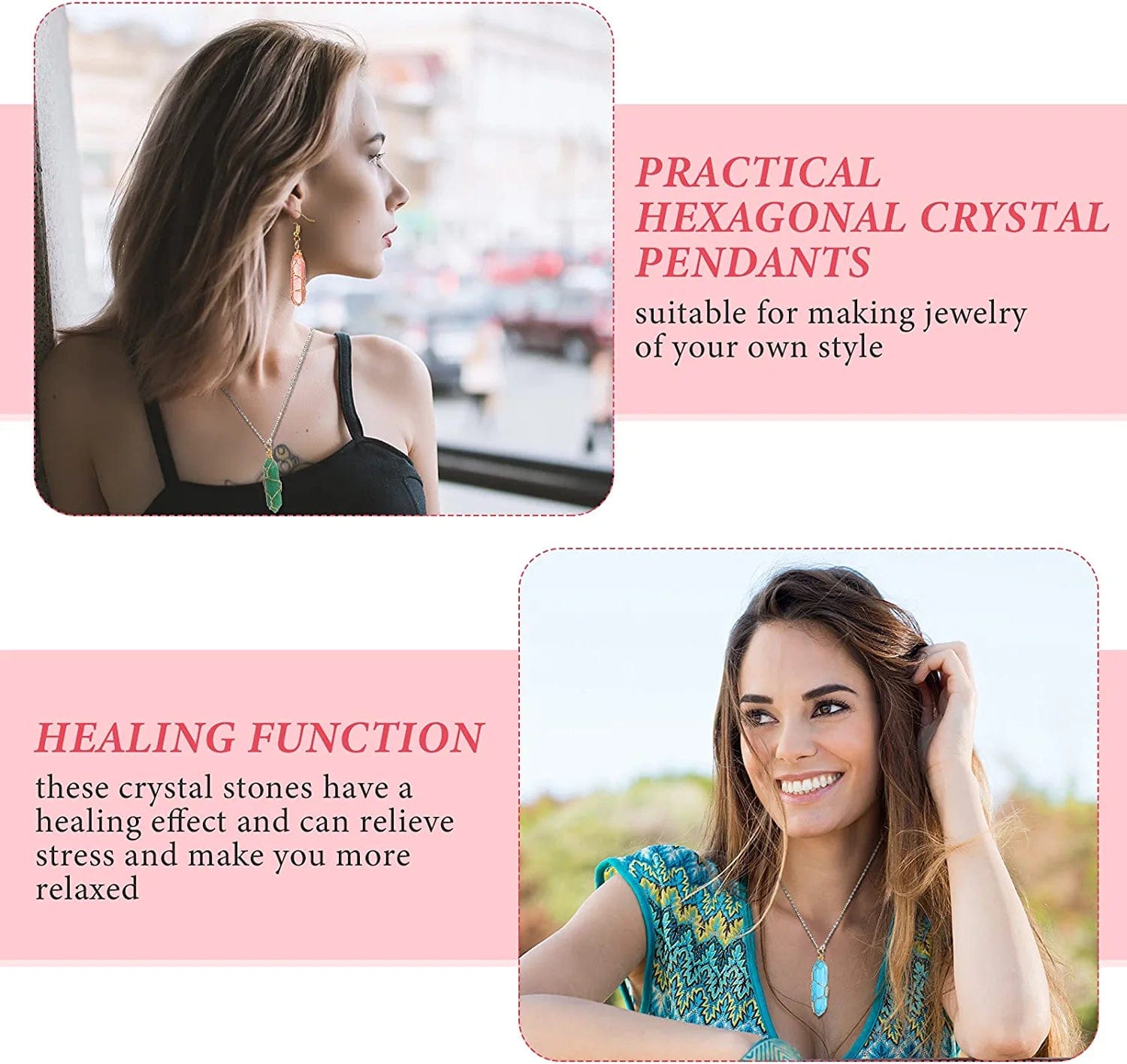 16 Pieces Healing Crystal Pendant Hexagonal Natural Crystal Pendant Pointed Quartz Gemstone Pendant Wire Wrapped Charms for Necklace Jewelry Making DIY Craft