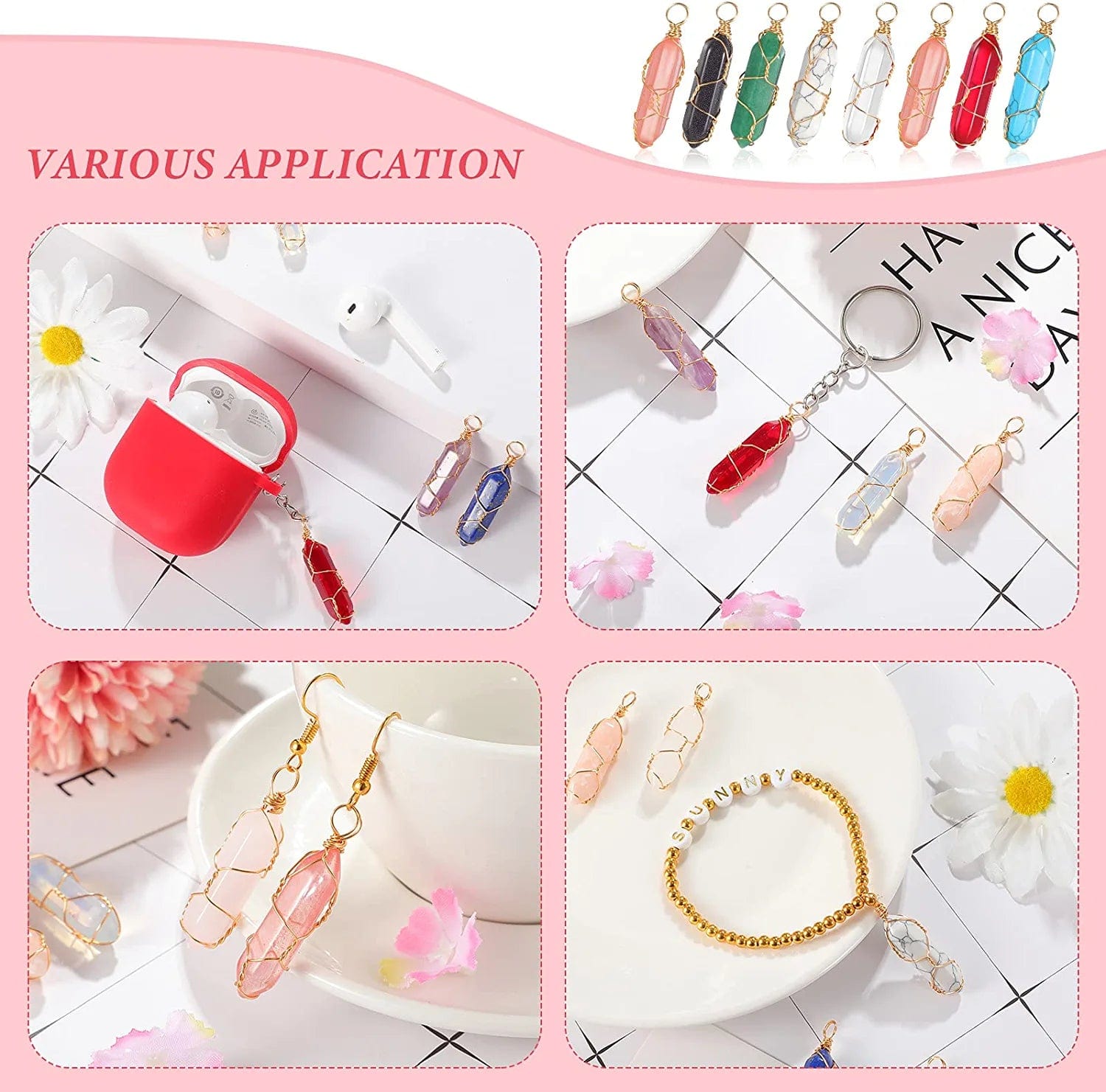 16 Pieces Healing Crystal Pendant Hexagonal Natural Crystal Pendant Pointed Quartz Gemstone Pendant Wire Wrapped Charms for Necklace Jewelry Making DIY Craft