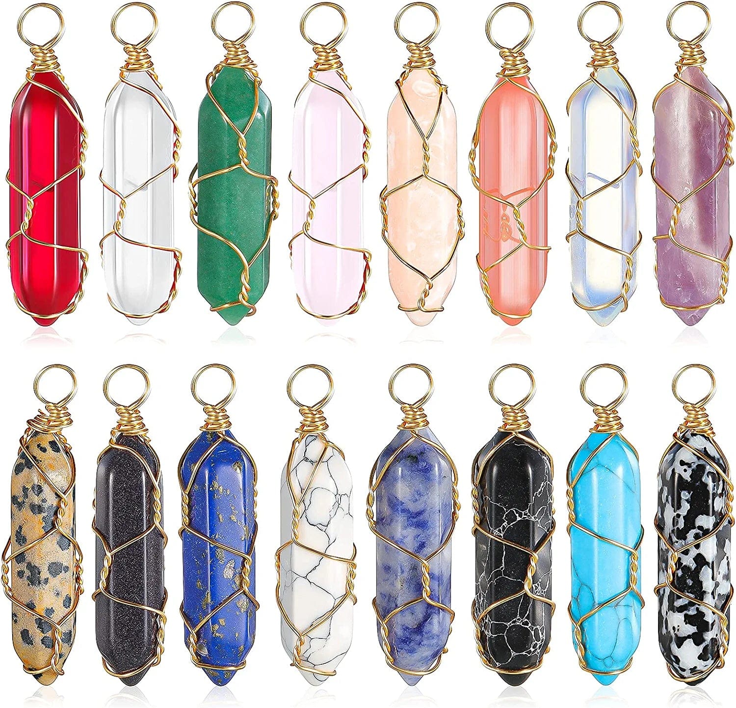 16 Pieces Healing Crystal Pendant Hexagonal Natural Crystal Pendant Pointed Quartz Gemstone Pendant Wire Wrapped Charms for Necklace Jewelry Making DIY Craft Lovely Colors