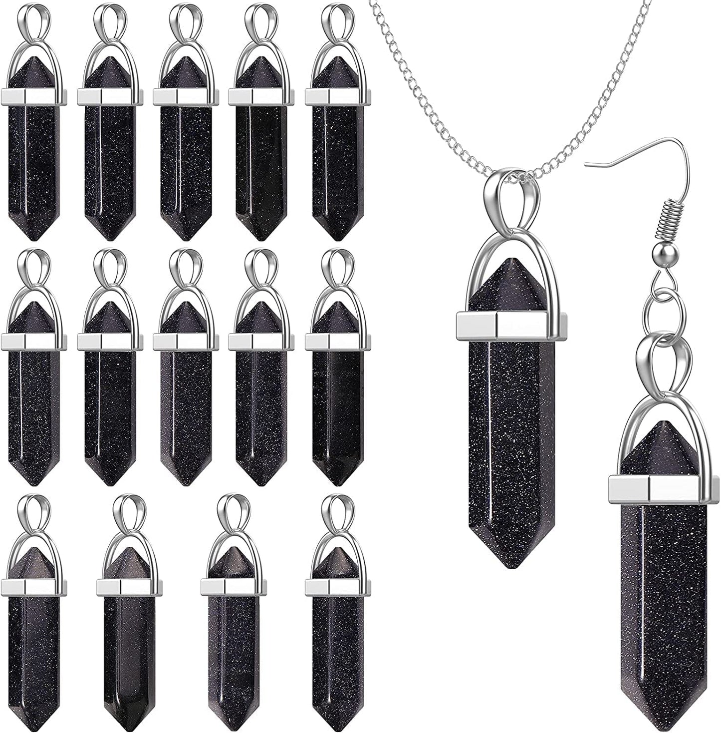 16 Pieces Hexagonal Crystal Pendulum Pendants Crystal Pendants Necklaces Quartz Pendants Stone Natural Charms Healing Stone Necklace Crystal Pendants for Jewelry Making Black