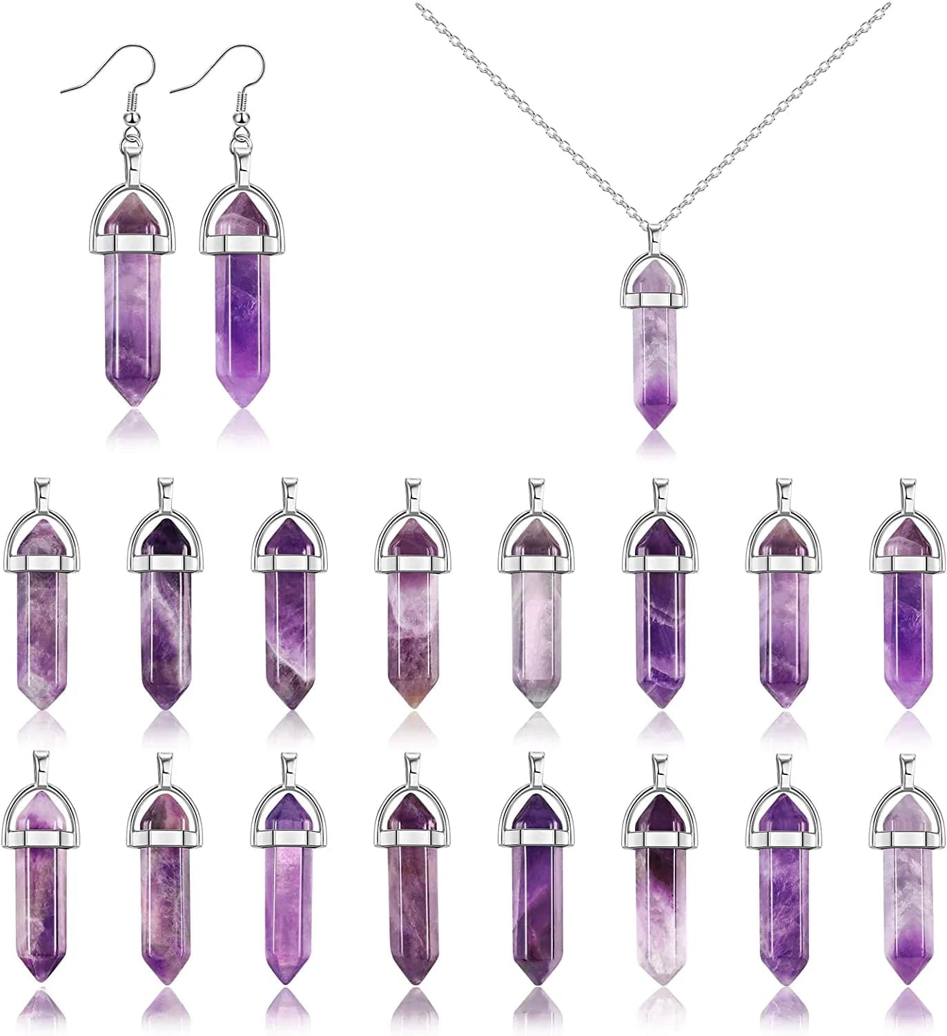 16 Pieces Hexagonal Crystal Pendulum Pendants Crystal Pendants Necklaces Quartz Pendants Stone Natural Charms Healing Stone Necklace Crystal Pendants for Jewelry Making Purple