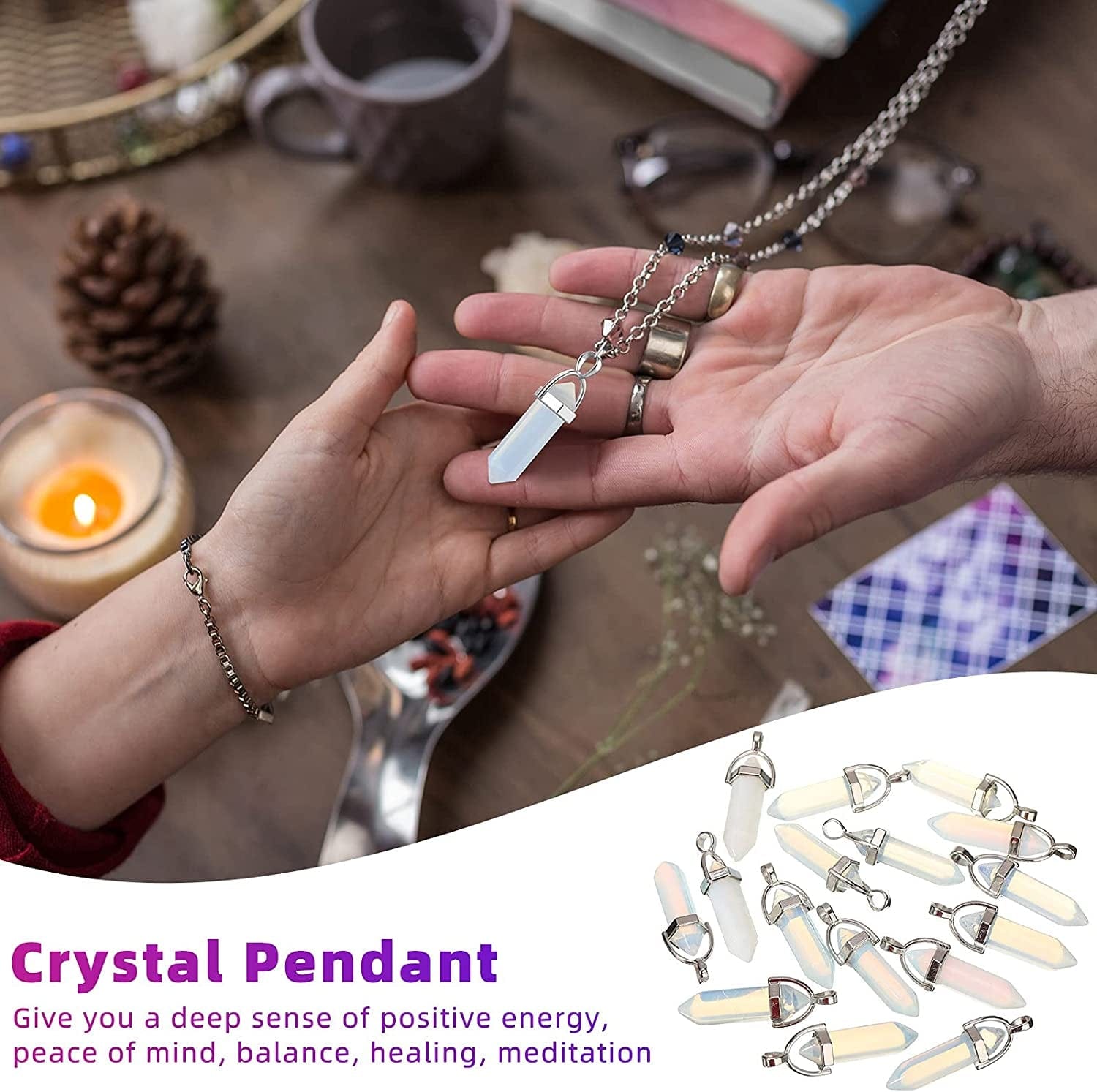 16 Pieces Hexagonal Crystal Pendulum Pendants Crystal Pendants Necklaces Quartz Pendants Stone Natural Charms Healing Stone Necklace Crystal Pendants for Jewelry Making