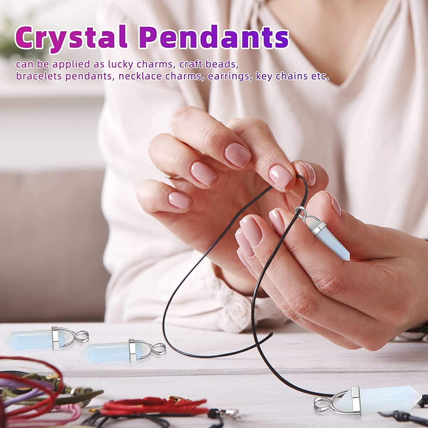 16 Pieces Hexagonal Crystal Pendulum Pendants Crystal Pendants Necklaces Quartz Pendants Stone Natural Charms Healing Stone Necklace Crystal Pendants for Jewelry Making