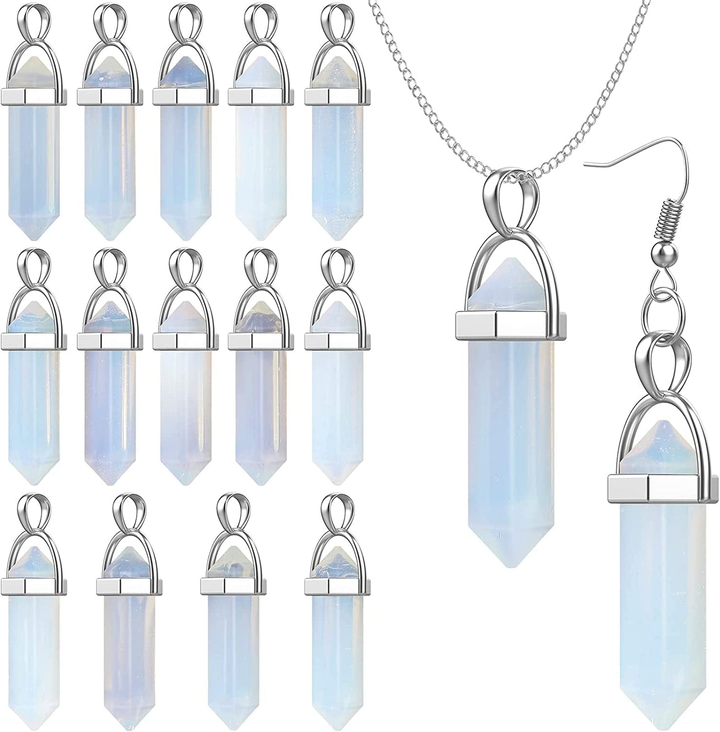 16 Pieces Hexagonal Crystal Pendulum Pendants Crystal Pendants Necklaces Quartz Pendants Stone Natural Charms Healing Stone Necklace Crystal Pendants for Jewelry Making White