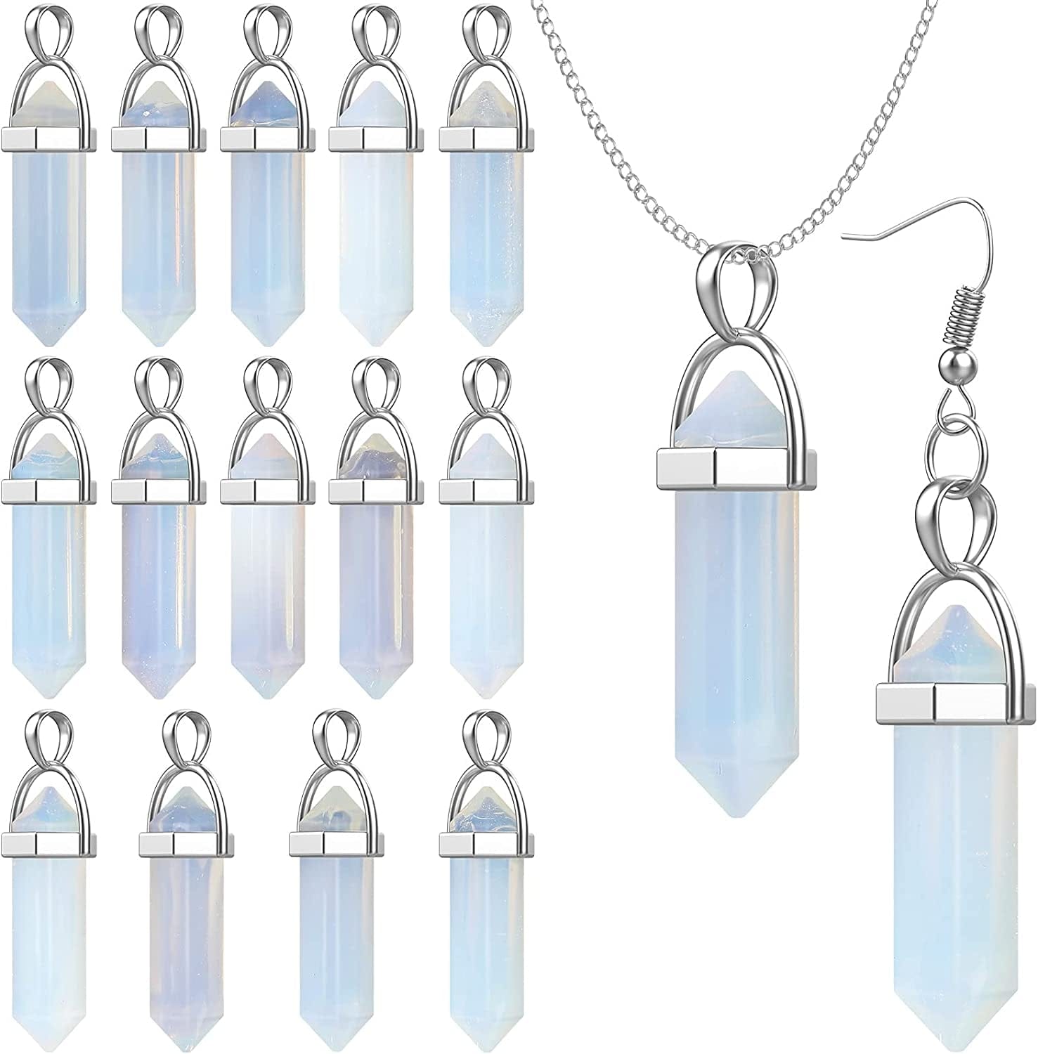 16 Pieces Hexagonal Crystal Pendulum Pendants Crystal Pendants Necklaces Quartz Pendants Stone Natural Charms Healing Stone Necklace Crystal Pendants for Jewelry Making White