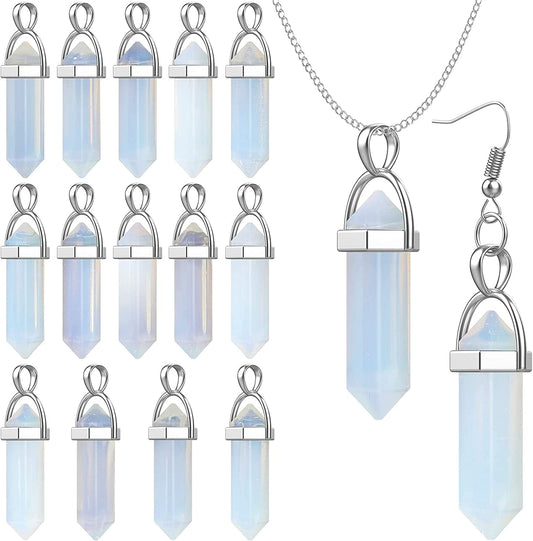 16 Pieces Hexagonal Crystal Pendulum Pendants Crystal Pendants Necklaces Quartz Pendants Stone Natural Charms Healing Stone Necklace Crystal Pendants for Jewelry Making White