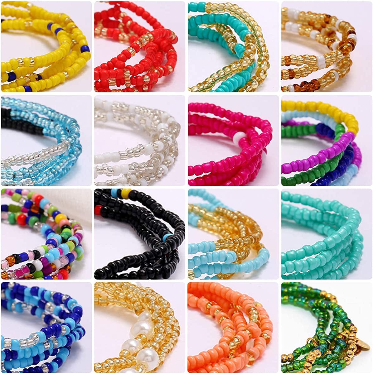 16 Pieces Jewelry Colorful Elastic Beads Waist Chains Kits Summer Beach Layered Belly Beads Body Chains African Bikini Jewelry Chains Rave Fashion Body Accessory for Women and Girls - Style 16 Apparel & Accessories > Jewelry > Body Jewelry Inked and Screened