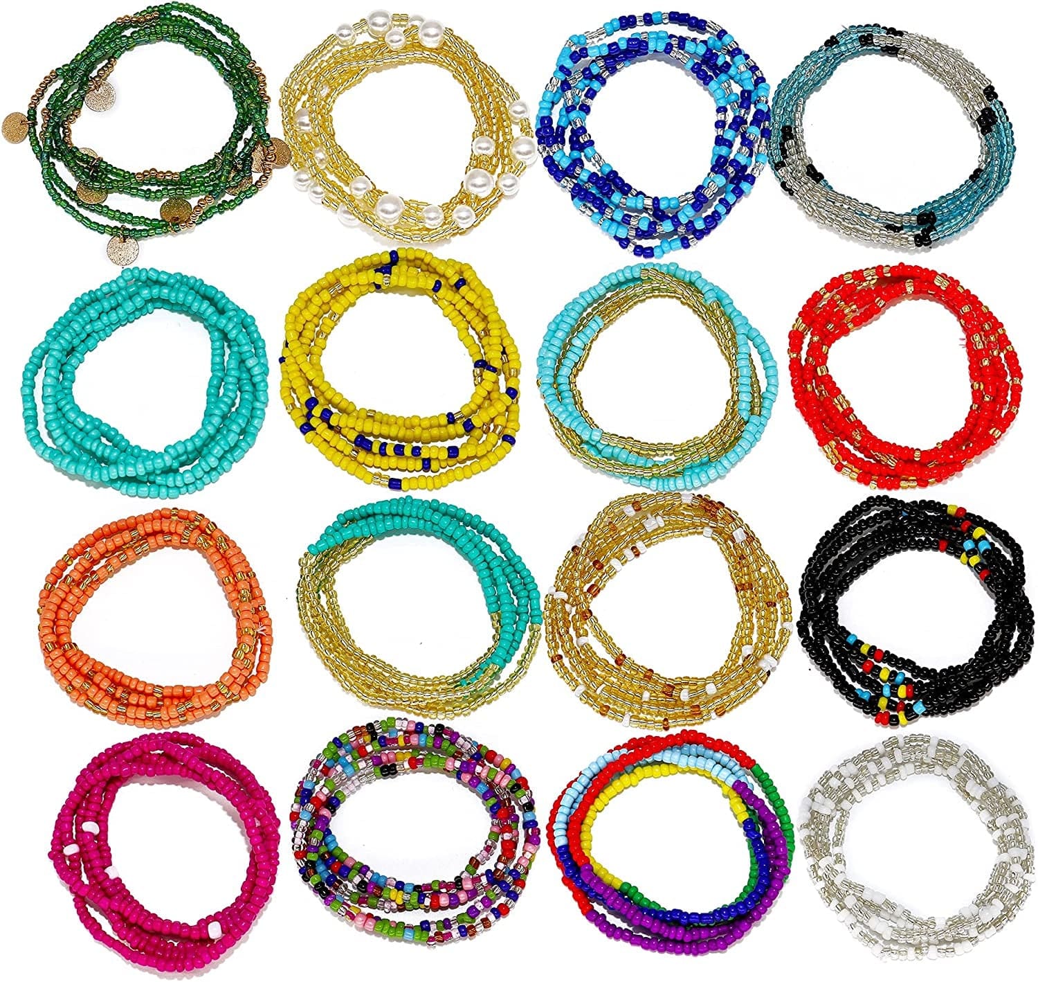 16 Pieces Jewelry Colorful Elastic Beads Waist Chains Kits Summer Beach Layered Belly Beads Body Chains African Bikini Jewelry Chains Rave Fashion Body Accessory for Women and Girls - Style 16 Apparel & Accessories > Jewelry > Body Jewelry Inked and Screened