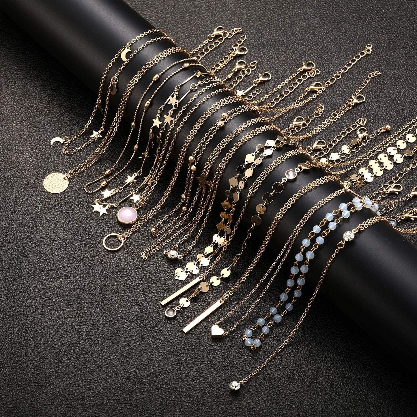 16 Pieces Layered Choker Necklace Adjustable Pendant Necklace Moon Sequins Choker Multilayer Chain Necklace Set for Women Girls