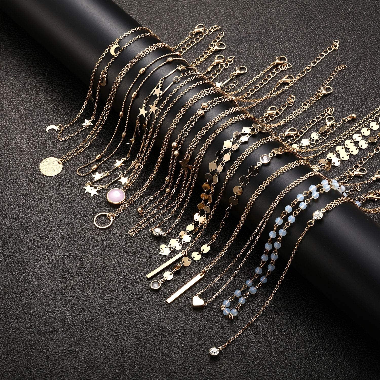 16 Pieces Layered Choker Necklace Adjustable Pendant Necklace Moon Sequins Choker Multilayer Chain Necklace Set for Women Girls