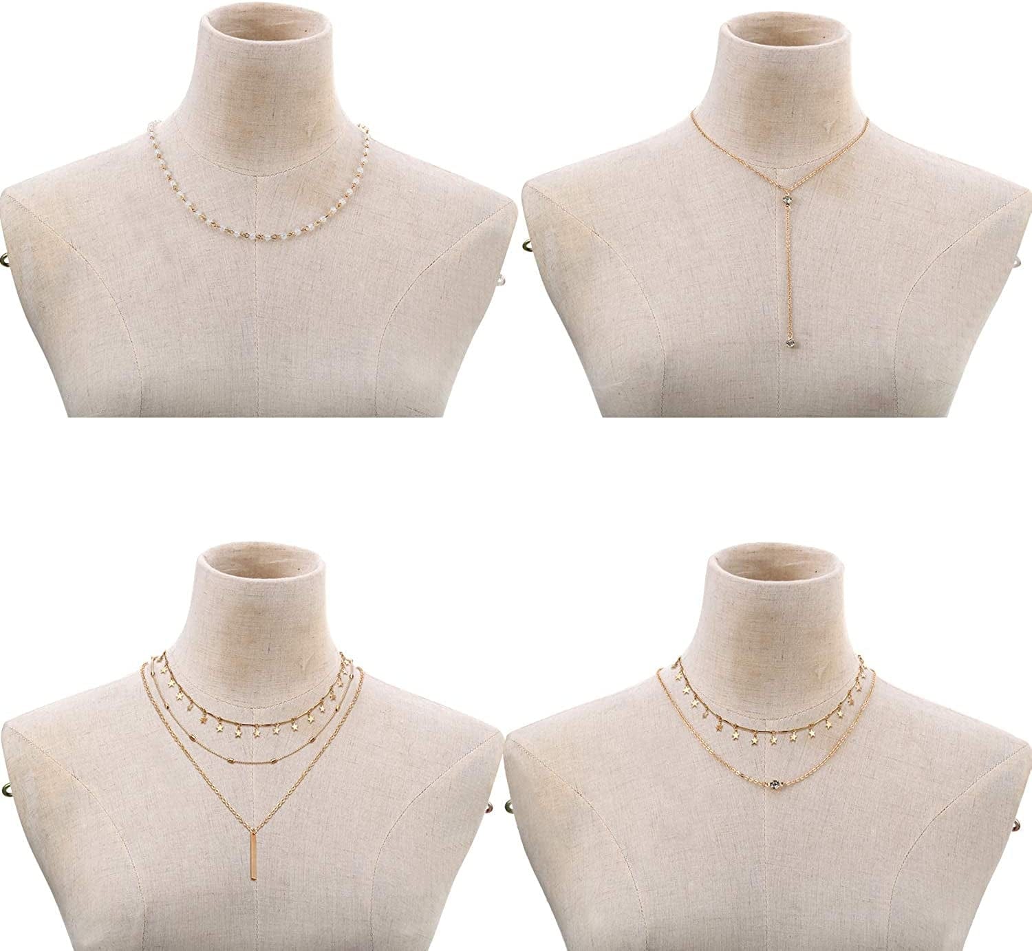 16 Pieces Layered Choker Necklace Adjustable Pendant Necklace Moon Sequins Choker Multilayer Chain Necklace Set for Women Girls