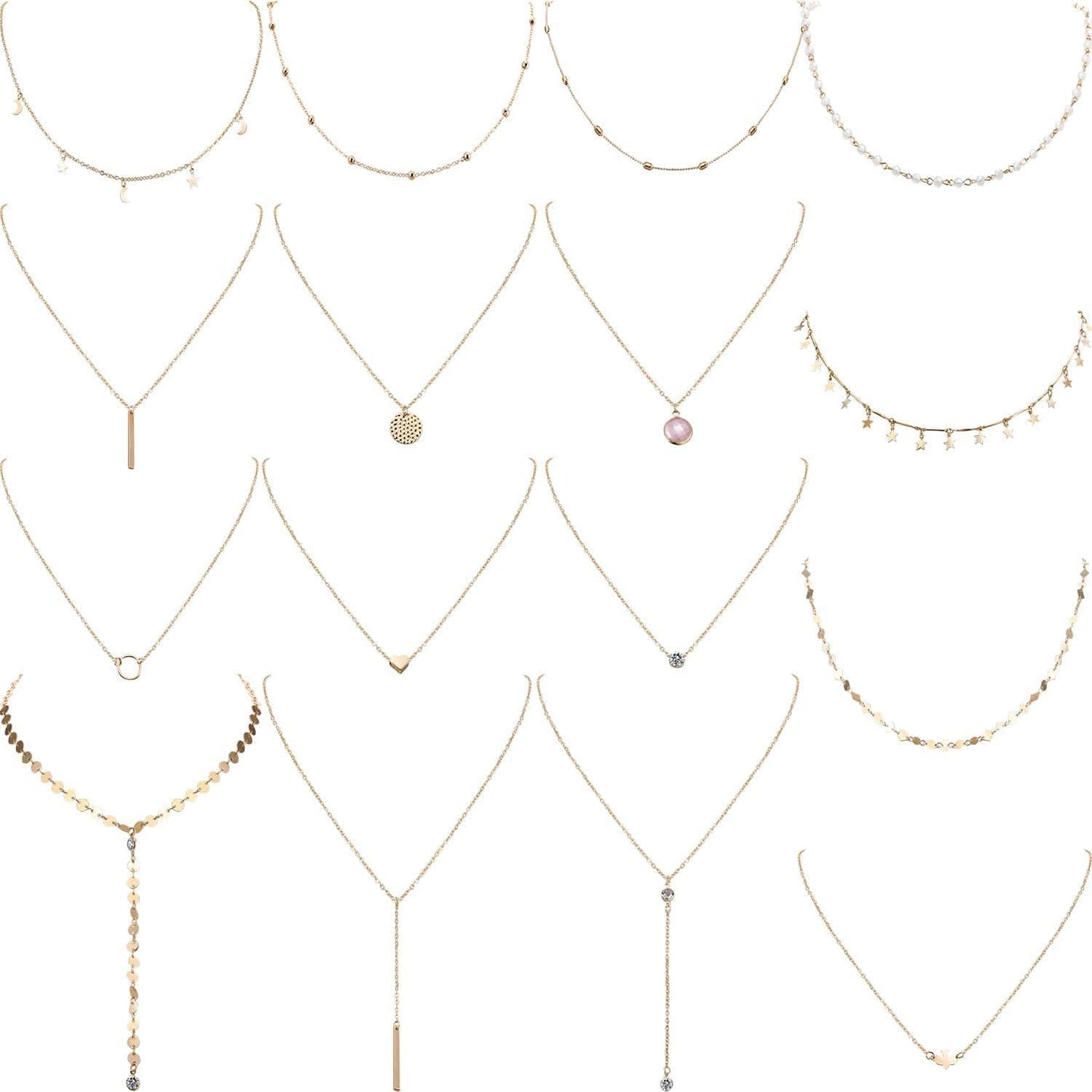 16 Pieces Layered Choker Necklace Adjustable Pendant Necklace Moon Sequins Choker Multilayer Chain Necklace Set for Women Girls Gold