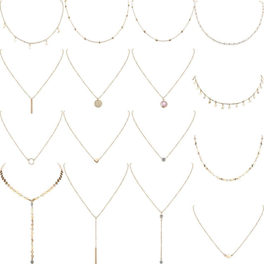 16 Pieces Layered Choker Necklace Adjustable Pendant Necklace Moon Sequins Choker Multilayer Chain Necklace Set for Women Girls Gold