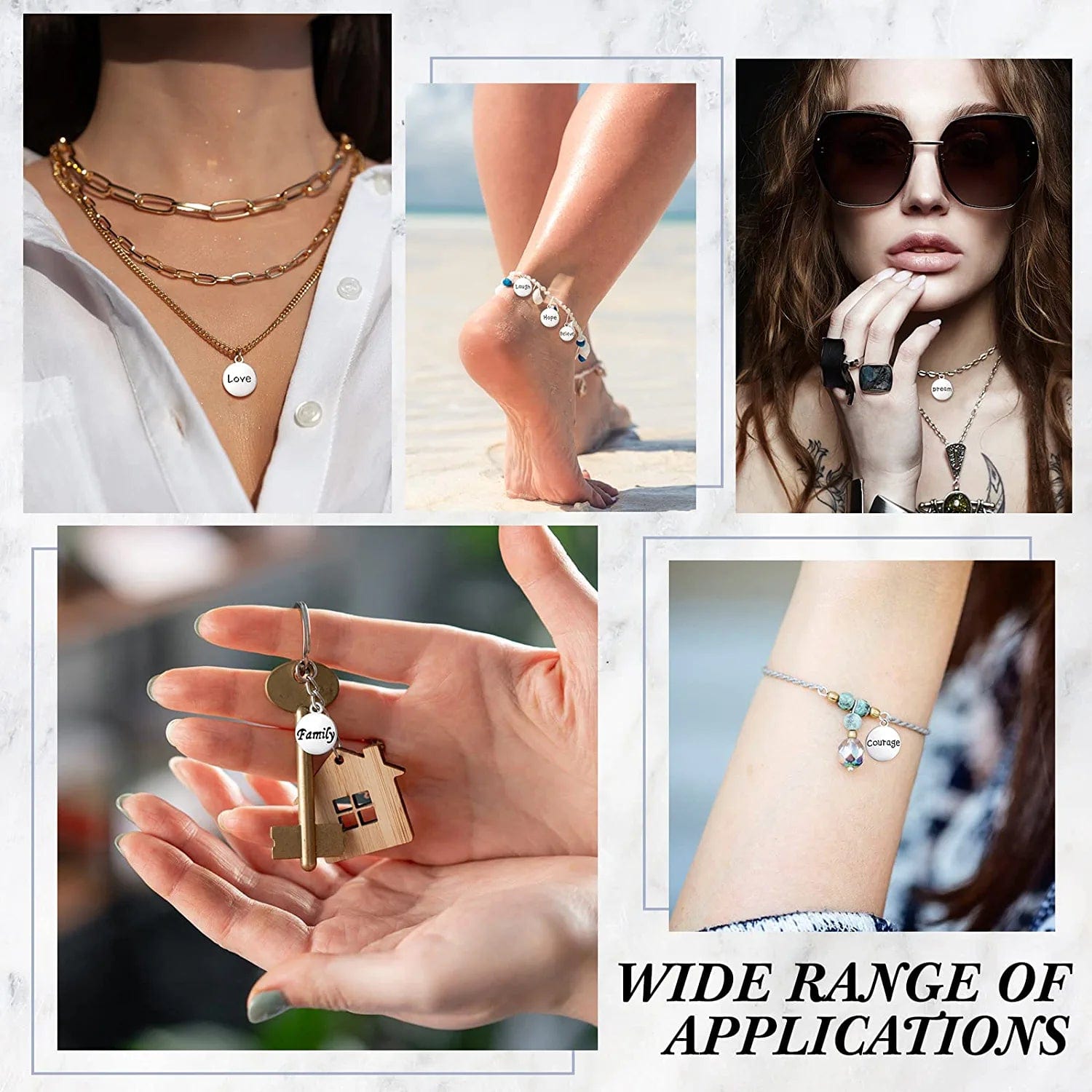 160 Pcs Inspirational DIY Charms Antique Silver Charm Pendants for Jewelry Making Cheer Message Keychain Charms for Girl Bracelet Necklace Flat Alloy Charm Gift Accessory, 8 Styles