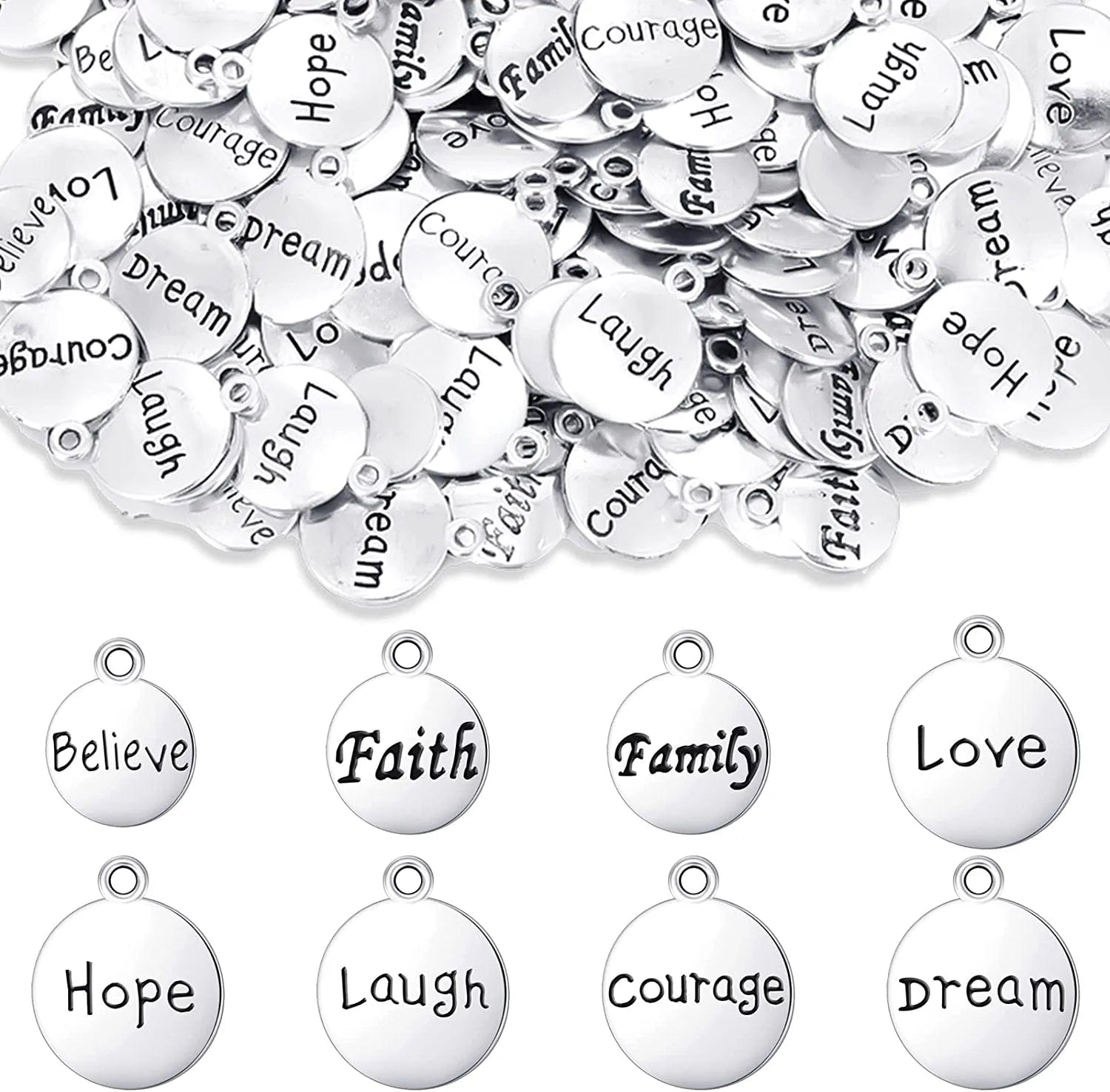 160 Pcs Inspirational DIY Charms Antique Silver Charm Pendants for Jewelry Making Cheer Message Keychain Charms for Girl Bracelet Necklace Flat Alloy Charm Gift Accessory, 8 Styles