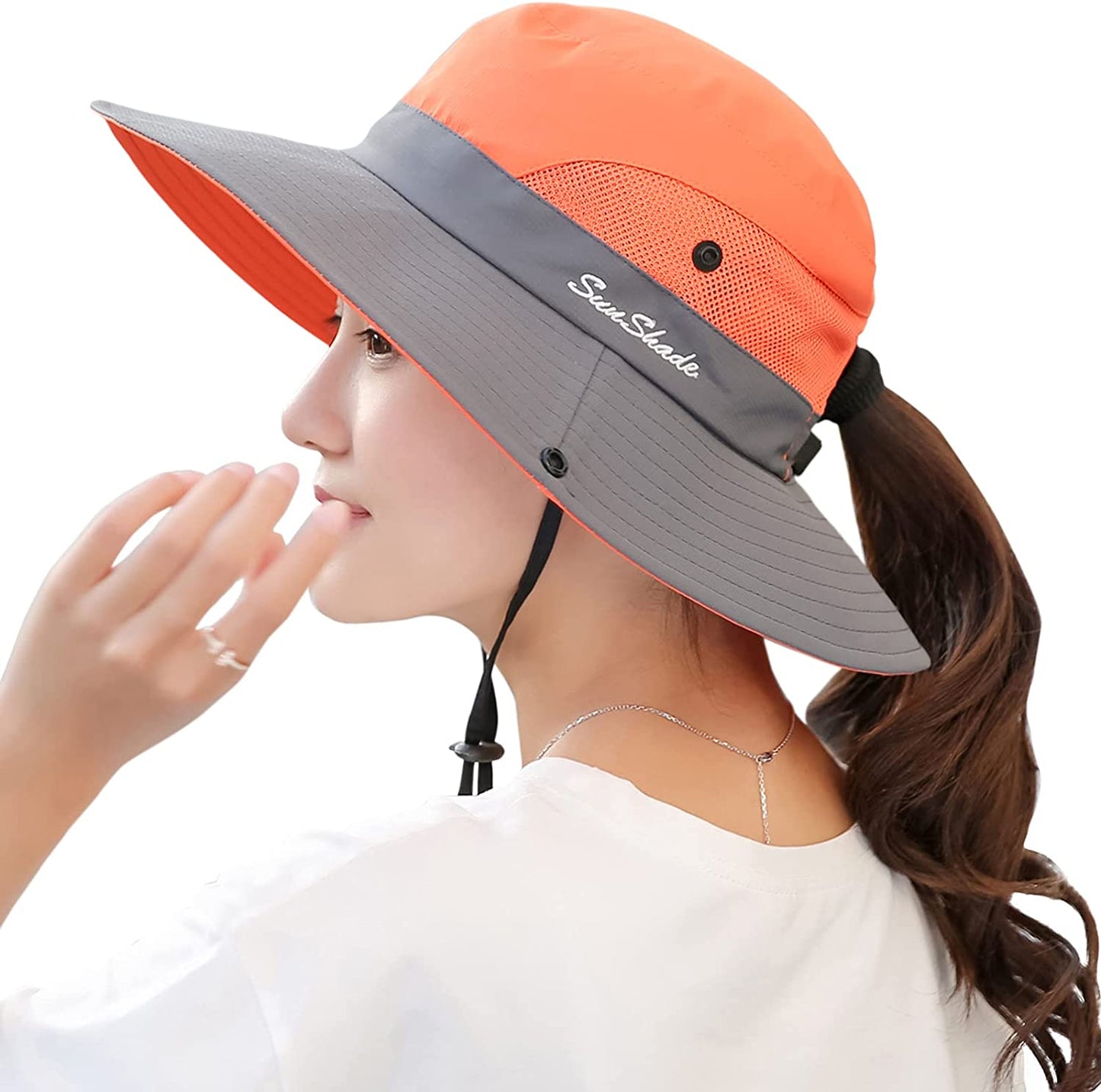 Muryobao Women'S Ponytail Sun Hat UV Protection Foldable Mesh Wide Brim Beach Fishing Hat Apparel & Accessories > Clothing Accessories > Hats Muryobao Orange