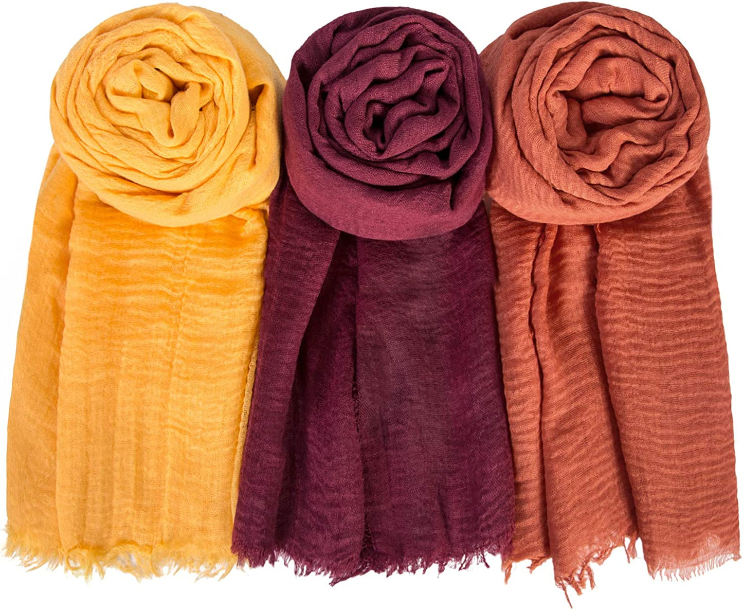 Hijab Scarfs for Women Soft Scarf Shawl Lightweight Long Wraps for All Season Apparel & Accessories > Clothing Accessories > Scarves & Shawls Chalier Fashion Solid H-3 Pack(yellow/Rust Red/Burgundy)