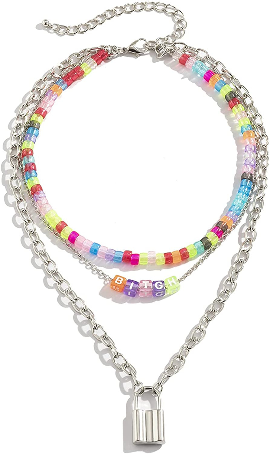 Boho Smiley Layered Beaded Necklaces with Strand Bracelet, Smile Face Star Fruits Flowers Heart Shape Beads Pearl Stackable Collar Necklace Anklet for Women Girls Vsco Summer Beach Trip Apparel & Accessories > Jewelry > Anklets Bincon H BITGH+LOCK