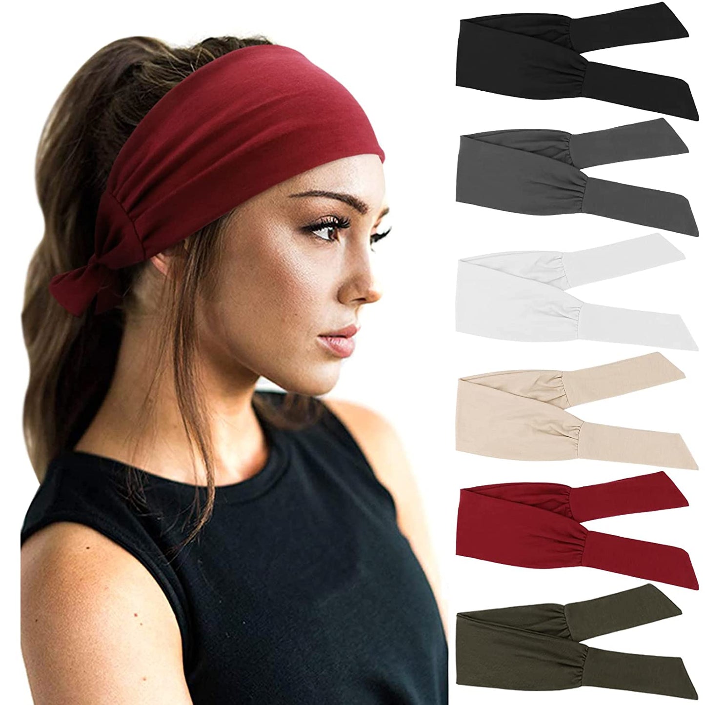 DRESHOW 6 PCS Adjustable Headbands for Women Knotted Headbands Cotton Elastic Non-Slip Fashion Hair Bands for Workout Sports Running Yoga Apparel & Accessories > Clothing Accessories > Bandanas & Headties DRESHOW 6 Pack L: Solid color